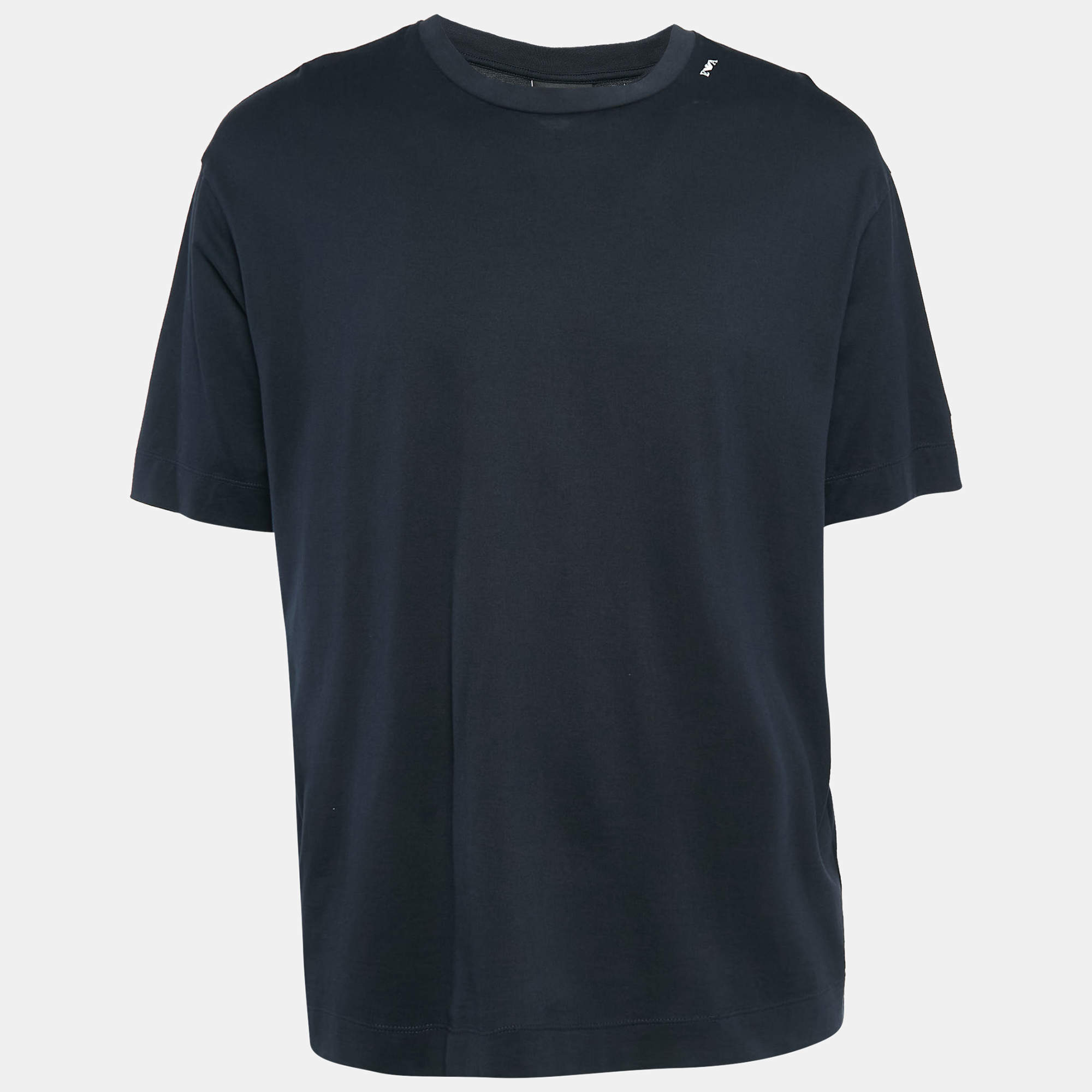 Emporio Armani Navy Blue Logo Embroidered Cotton Crew Neck T-Shirt XXL