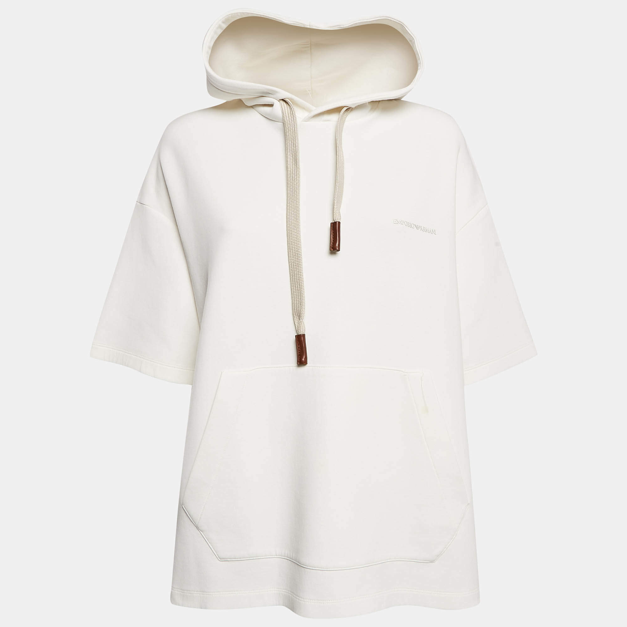 Emporio Armani White Logo Print Neoprene Short Sleeve Hoodie L