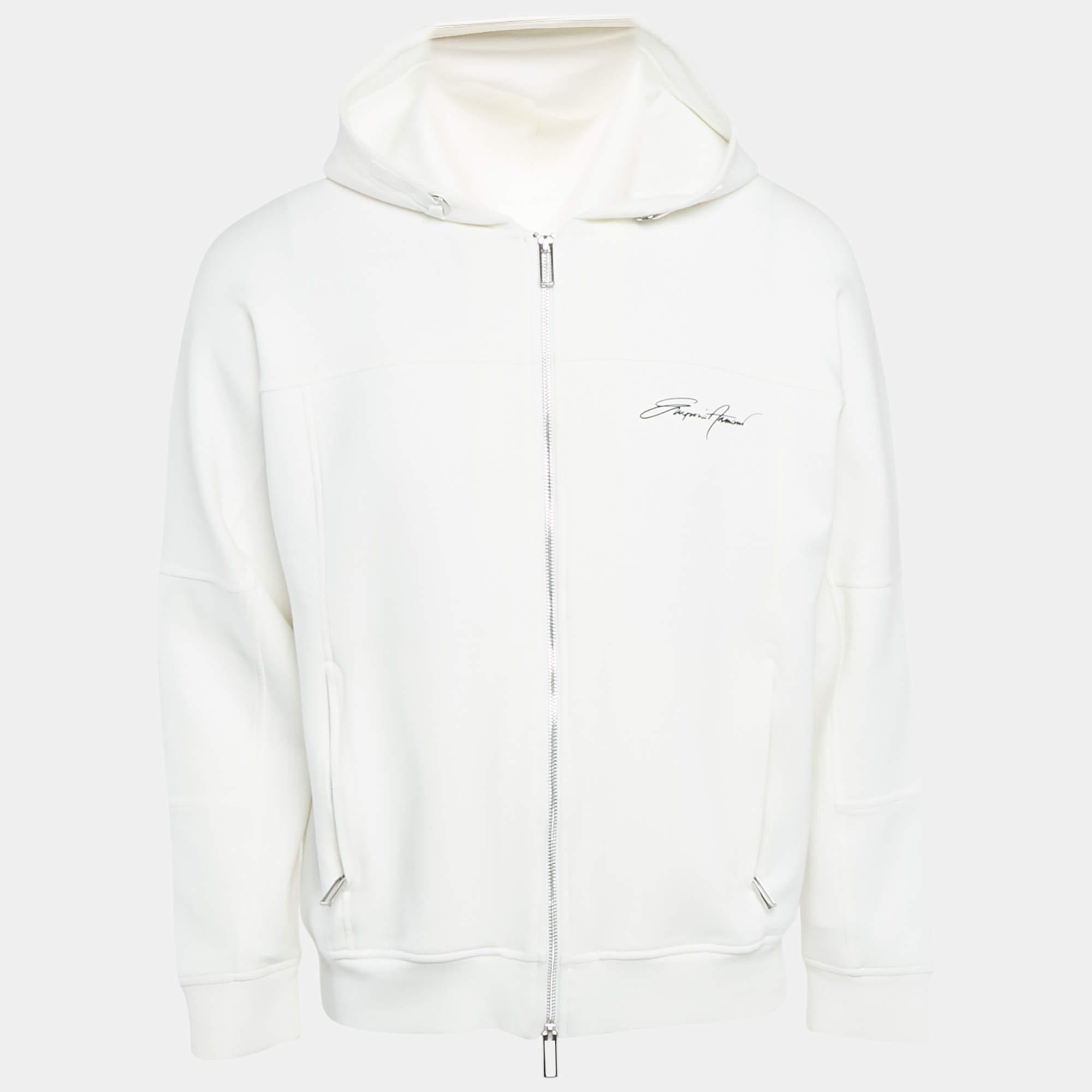 Emporio Armani White Neoprene Zip-Up Hoodie M