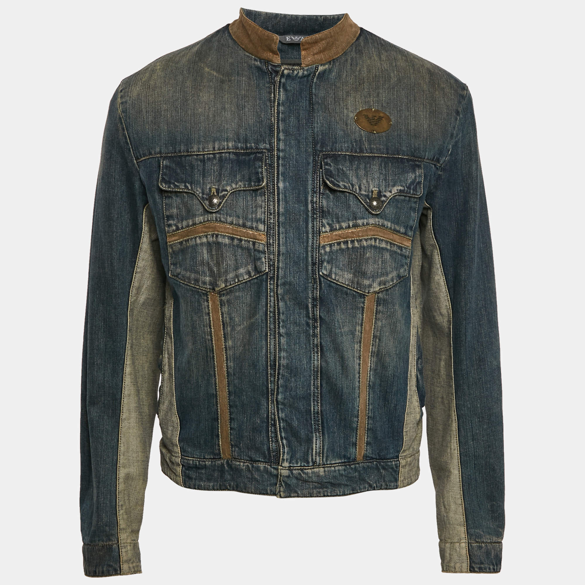 Emporio Armani Blue Washed Denim Button Front Jacket L