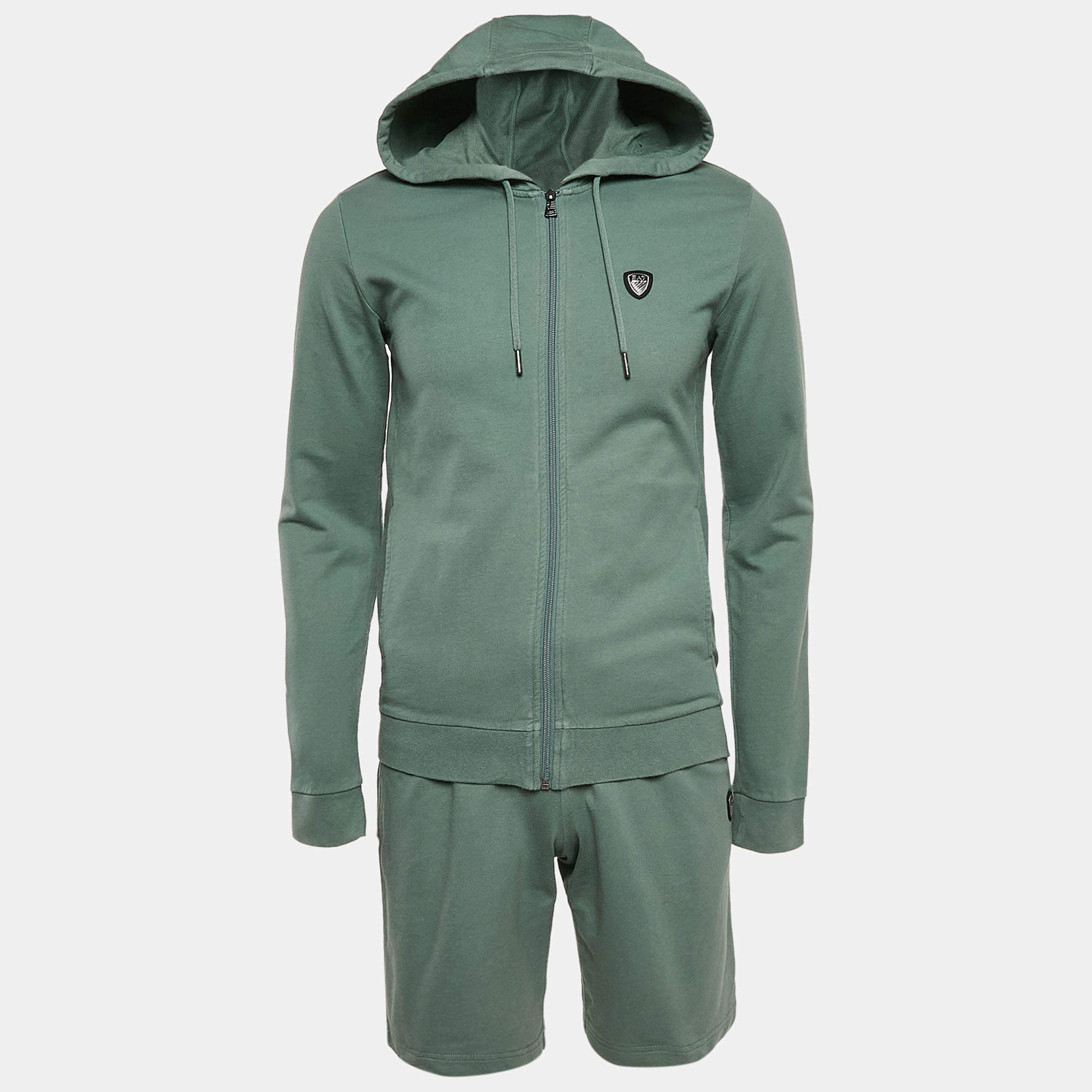 Emporio Armani Green Cotton Hooded Jacket and Shorts Set M