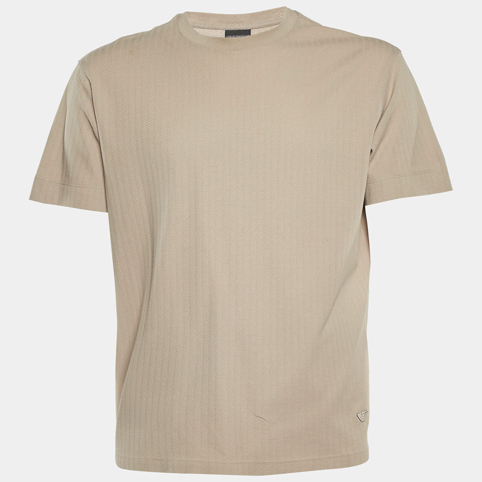 Emporio Armani Beige Textured Knit Crew Neck T-Shirt XL