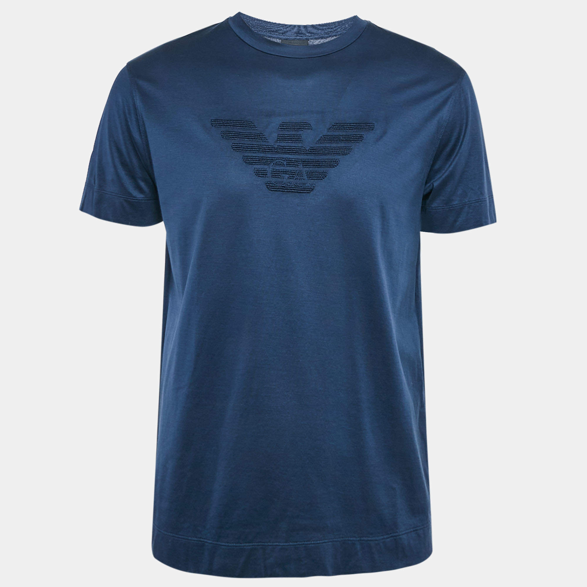 Emporio Armani Navy Blue Logo Embroidered Jersey T-Shirt XL