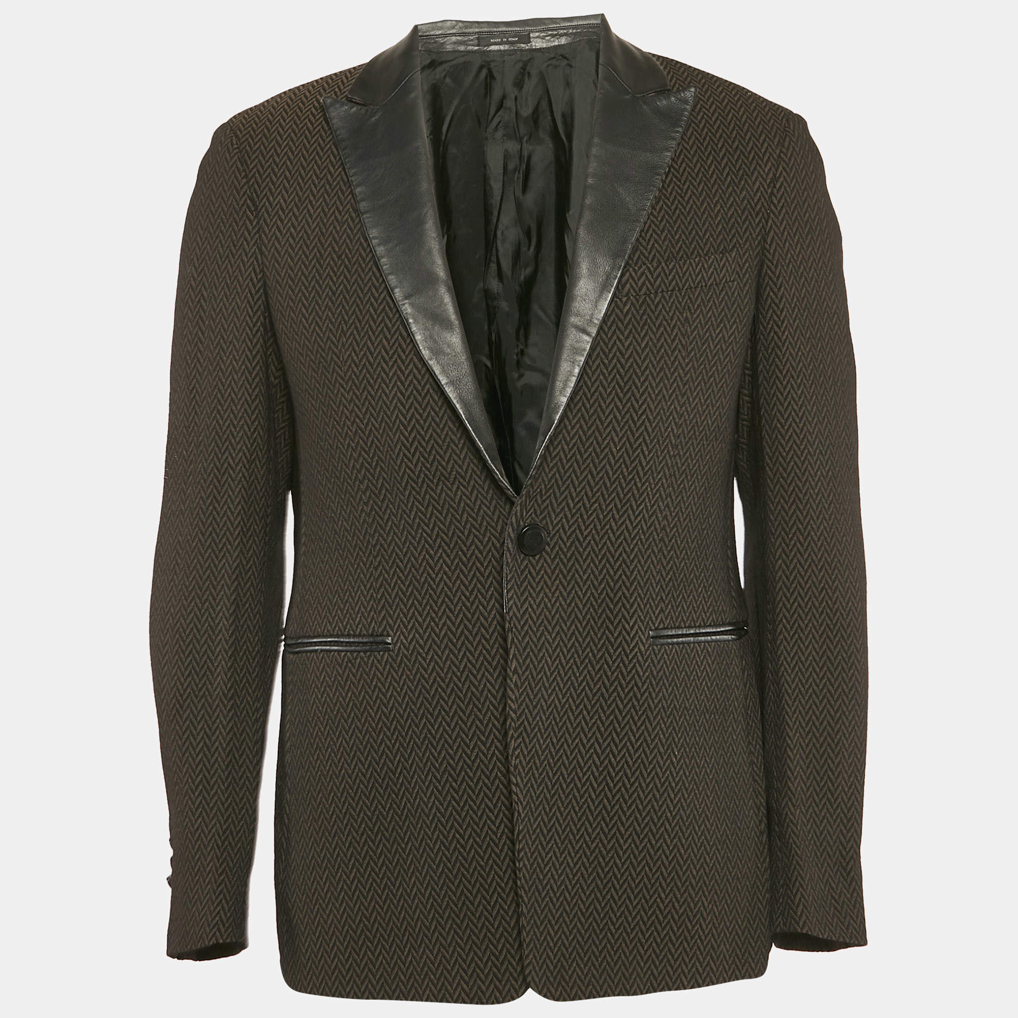 Emporio Armani Black/Brown Patterned Wool Blend Single Breasted Blazer L
