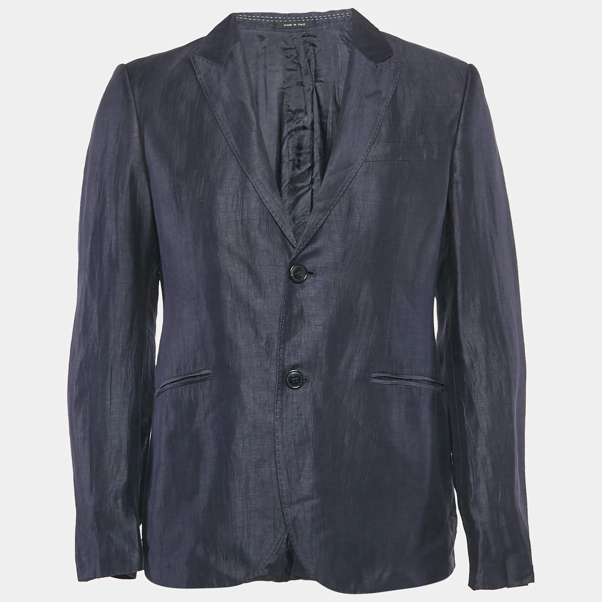 Pre Owned Emporio Armani Blue Line Blue Linen Single Breasted Blazer M