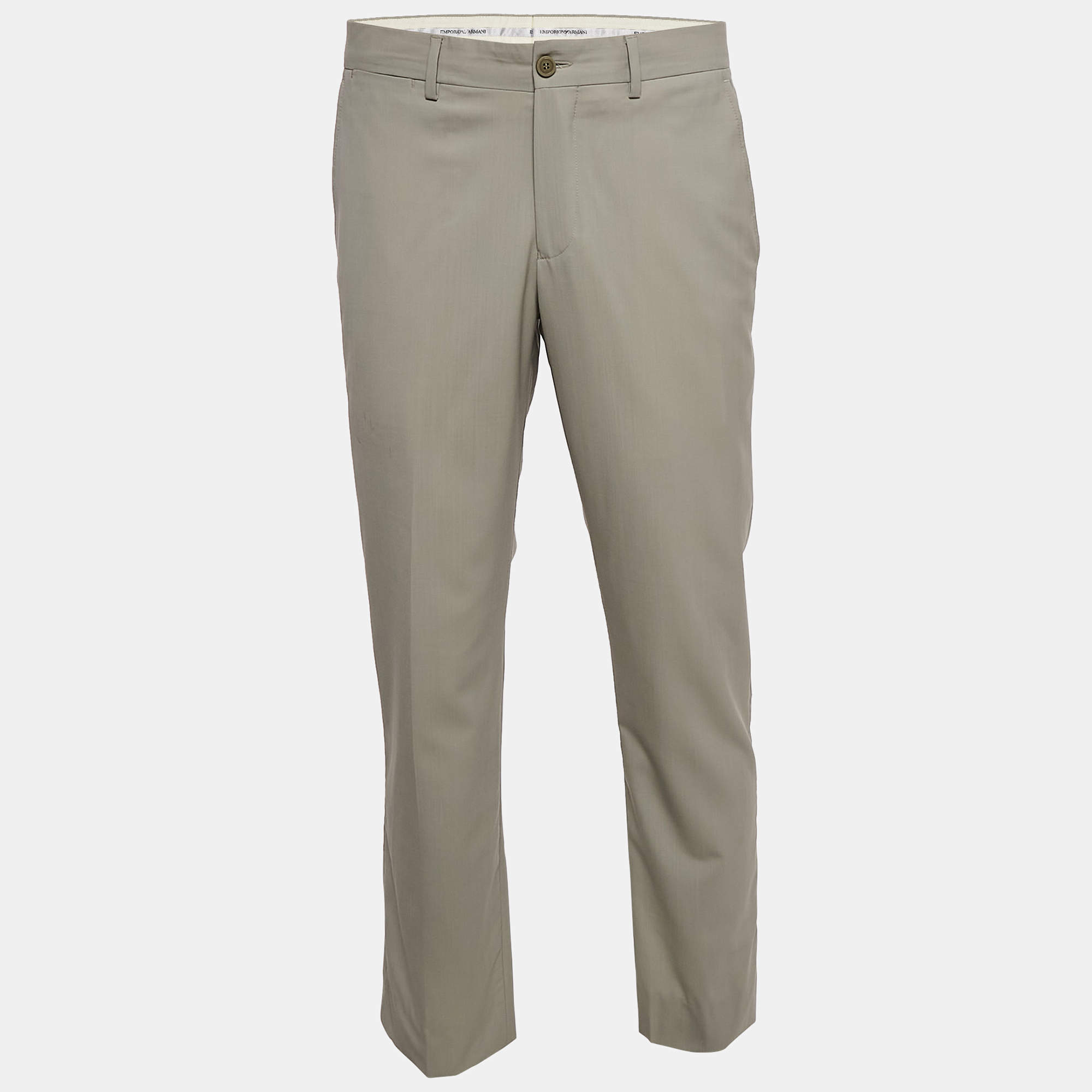 Emporio Armani Sage Green Wool Formal Trousers L