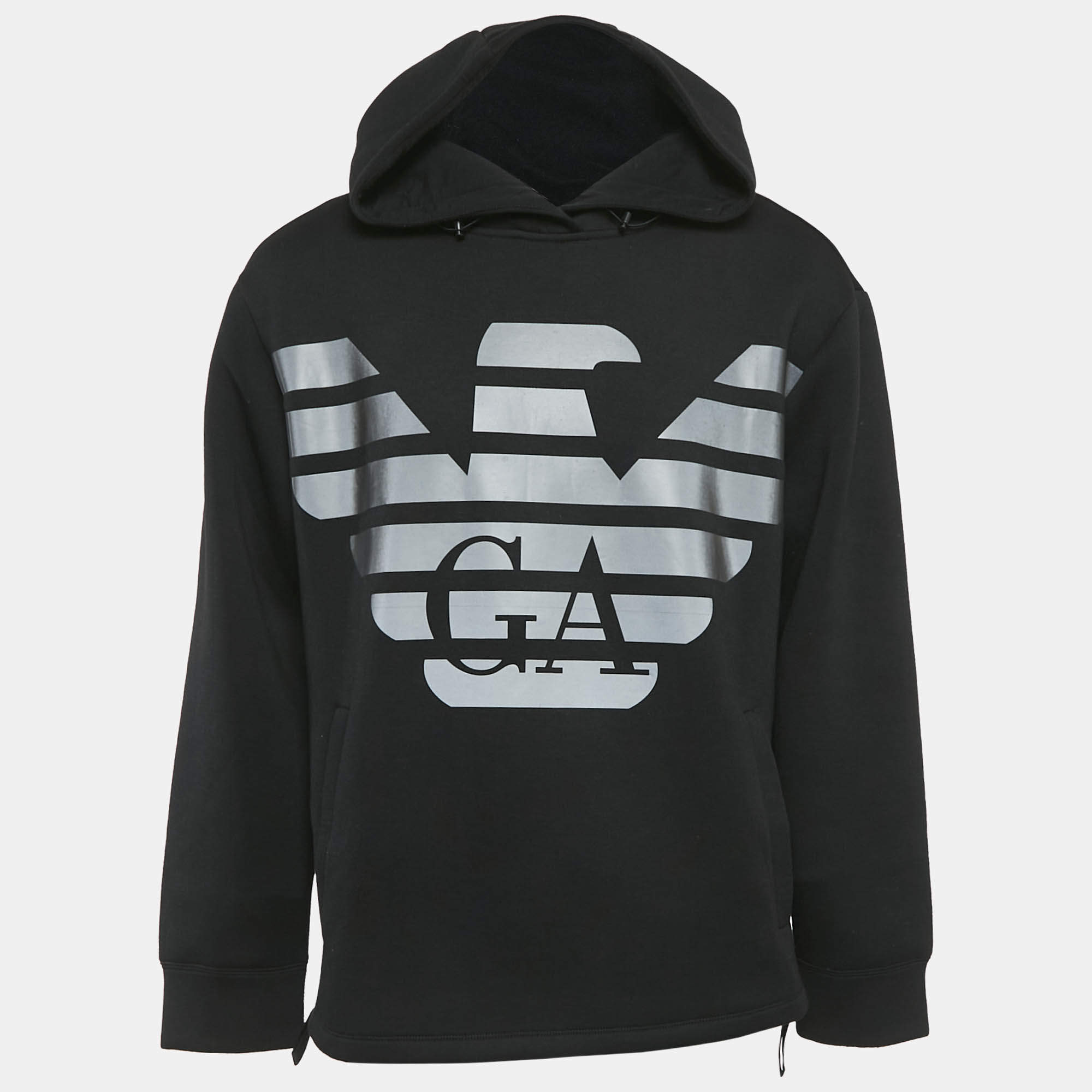 Emporio Armani Black Eagle Logo Print Neoprene Hoodie XL