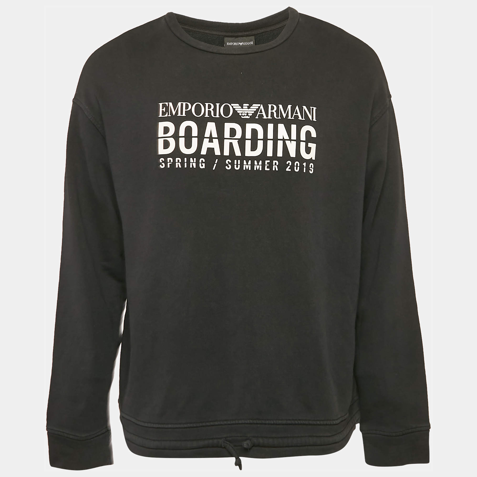 Pre Owned Emporio Armani Black Printed Cotton Crew Neck Sweatshirt L