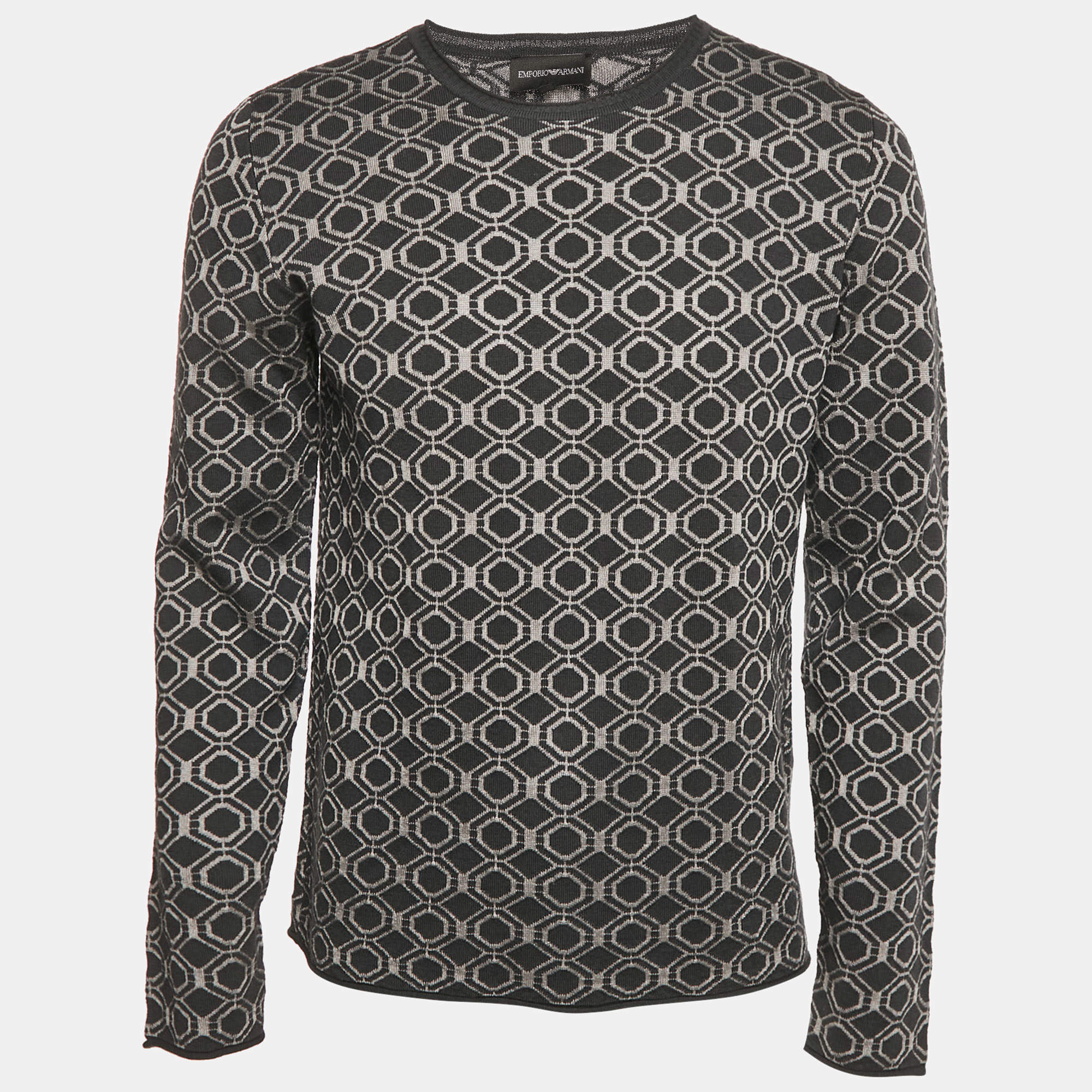 Emporio Armani Grey Patterned Wool Crew Neck Sweatshirt XL 