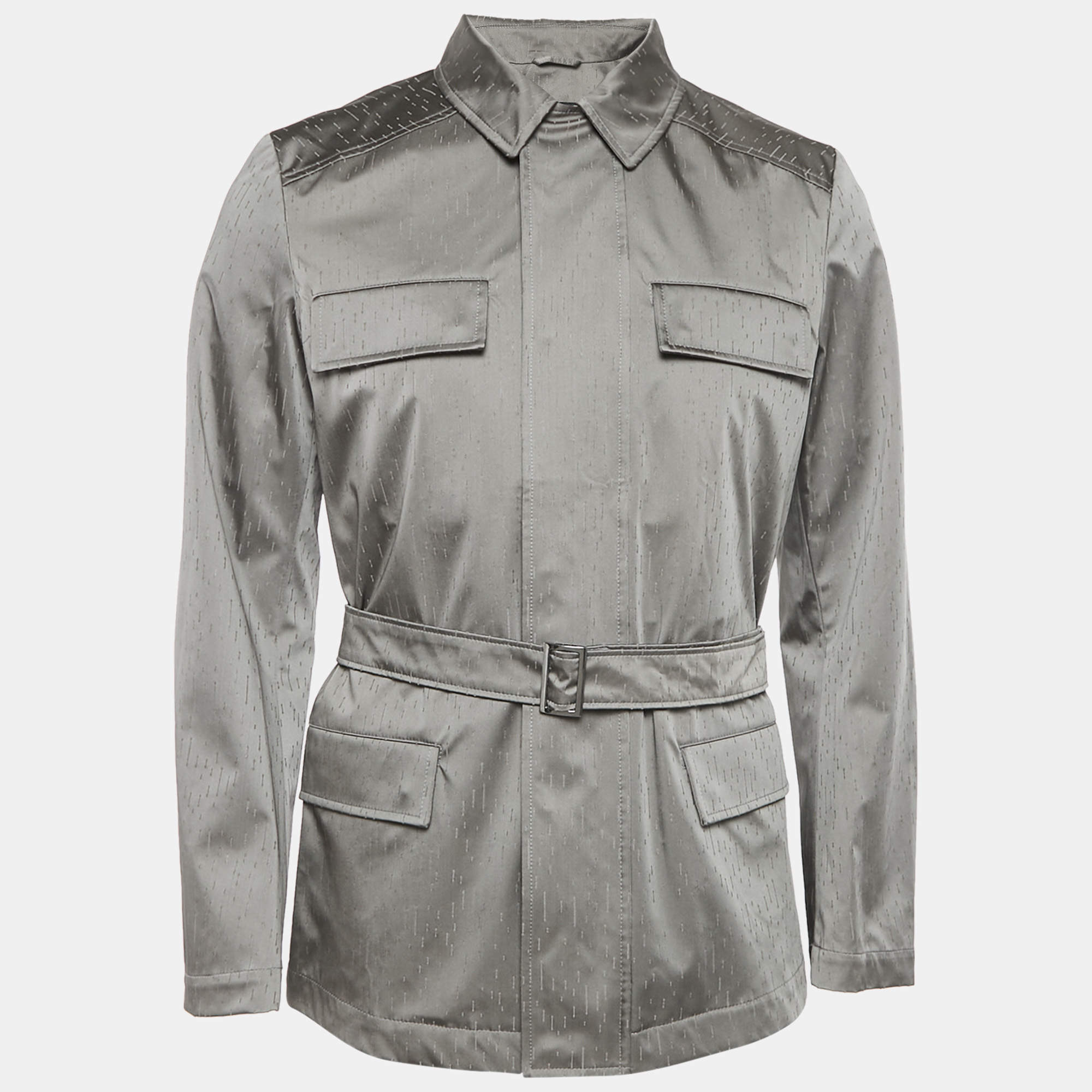 Emporio Armani Grey Textured Synthetic Zip-Up Jacket M