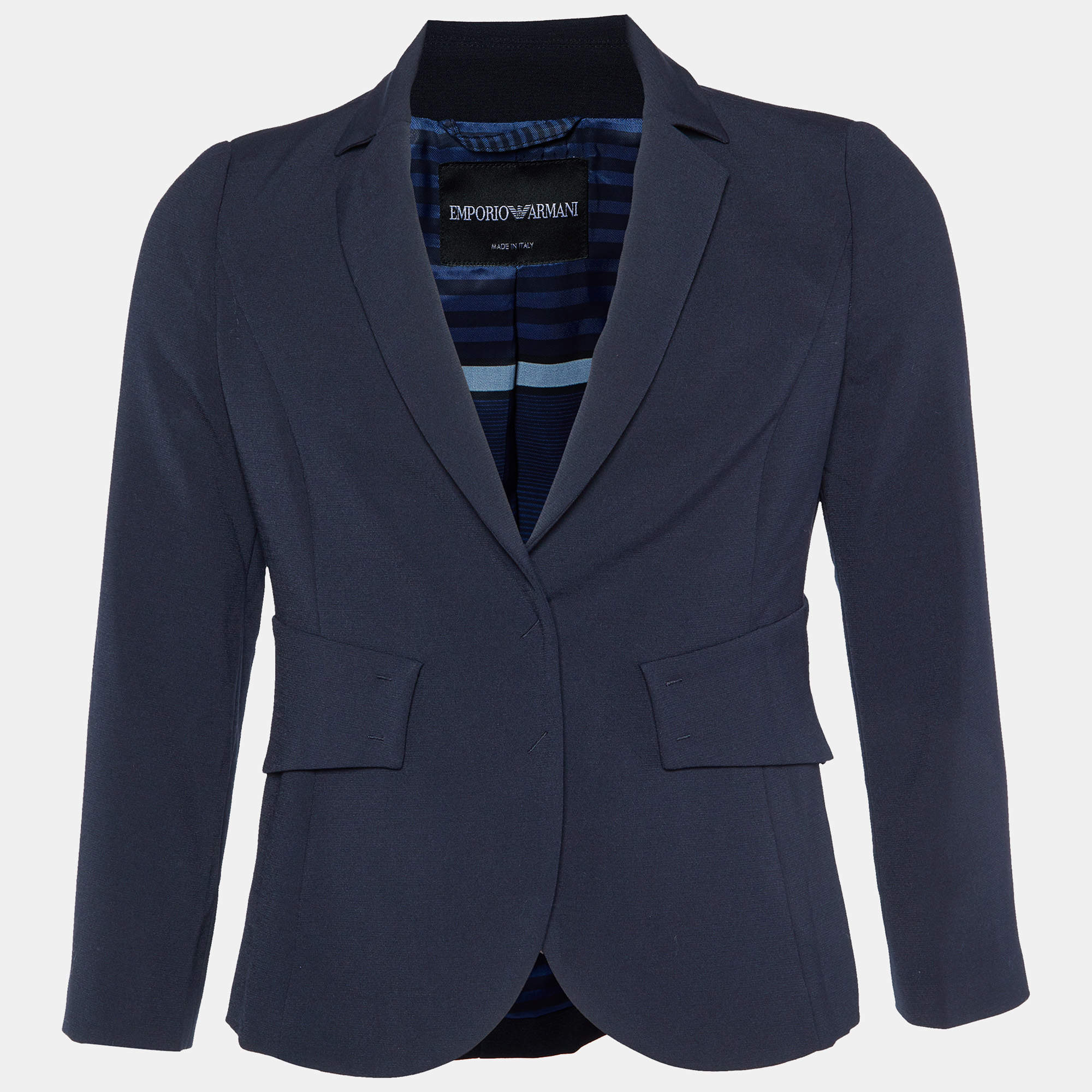 Emporio Armani Navy Blue Crepe Button Front Blazer S
