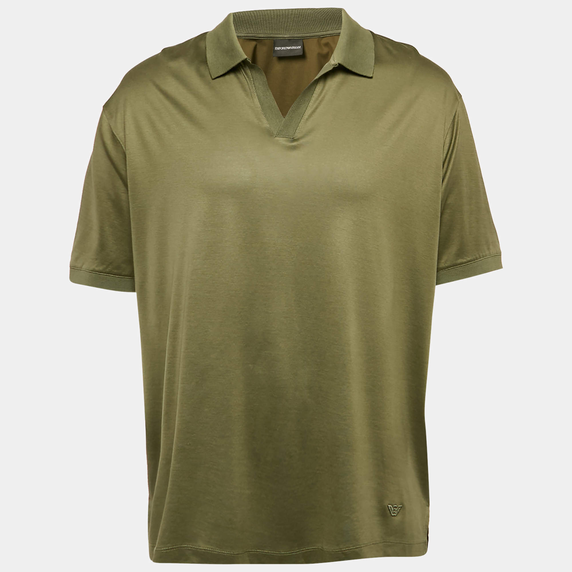 Emporio Armani Olive Green Cotton Blend and Cotton Knit Polo T-Shirt XXXL