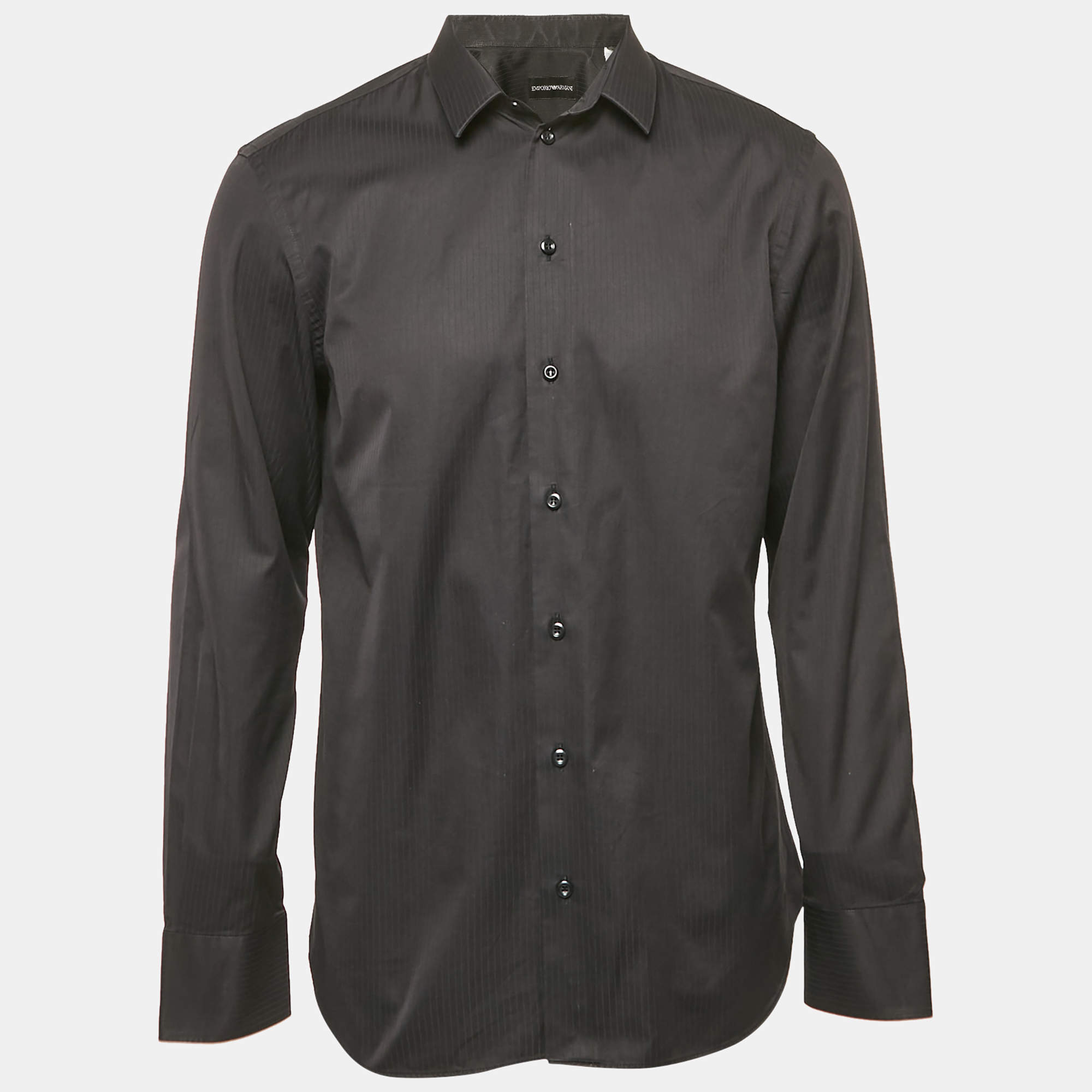 Emporio Armani Black Striped Cotton Long Sleeve Shirt XL