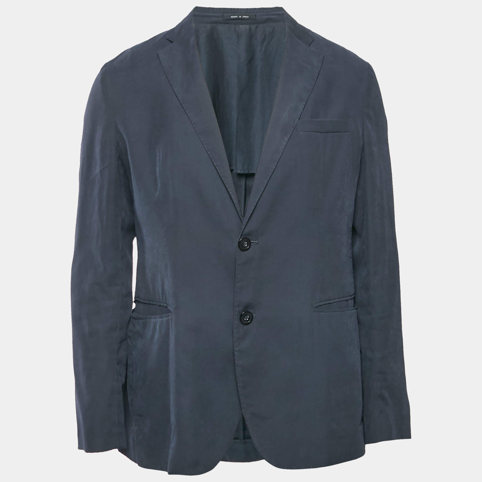 Pre Owned Emporio Armani Navy Blue Sateen Button Front Blazer L