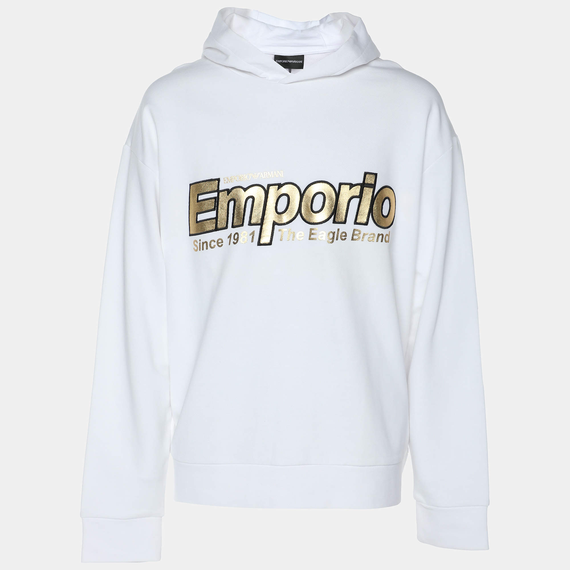 Emporio Armani White Jersey Logo Print Hoodie XXL