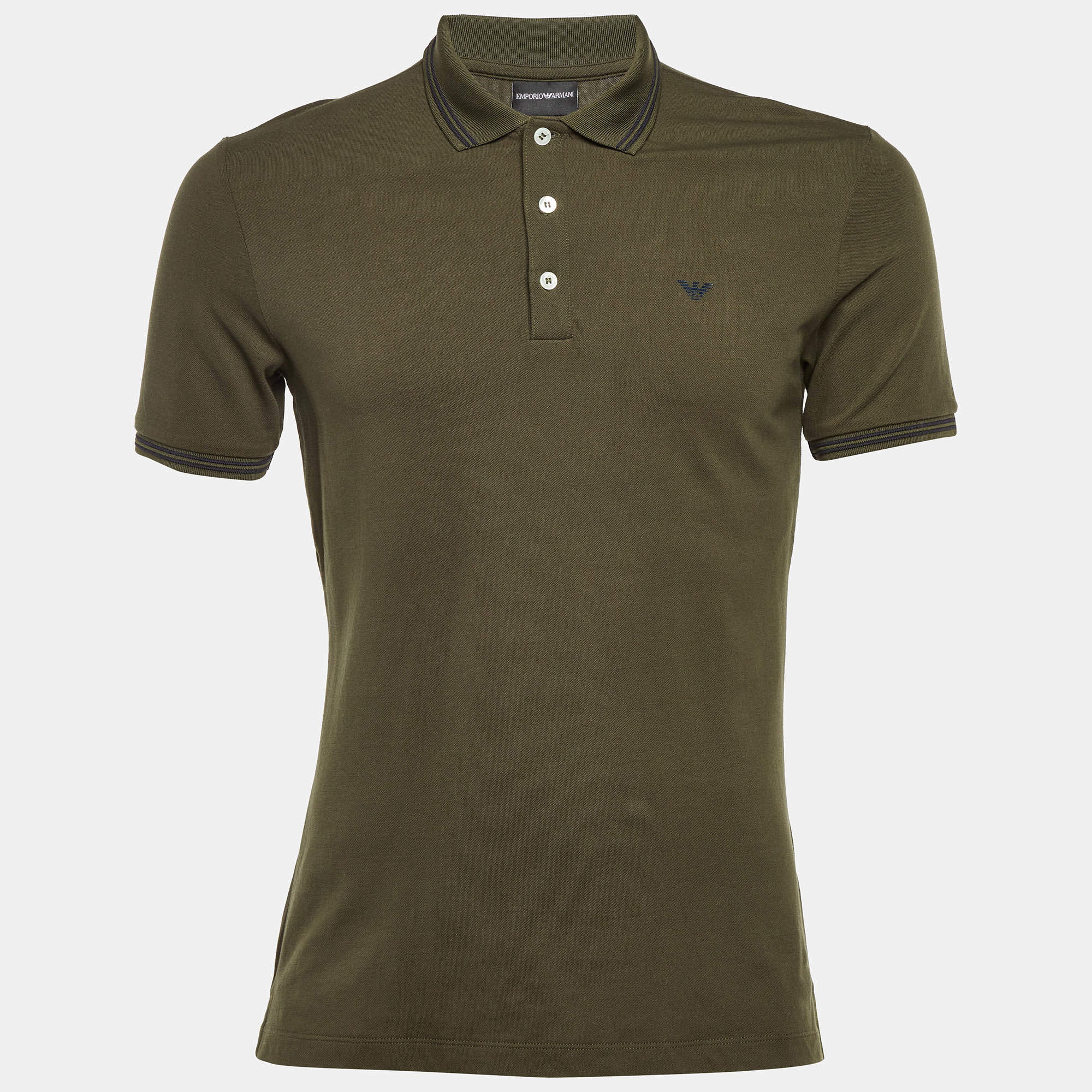 Pre Owned Emporio Armani Dark Green Cotton Polo T-Shirt M