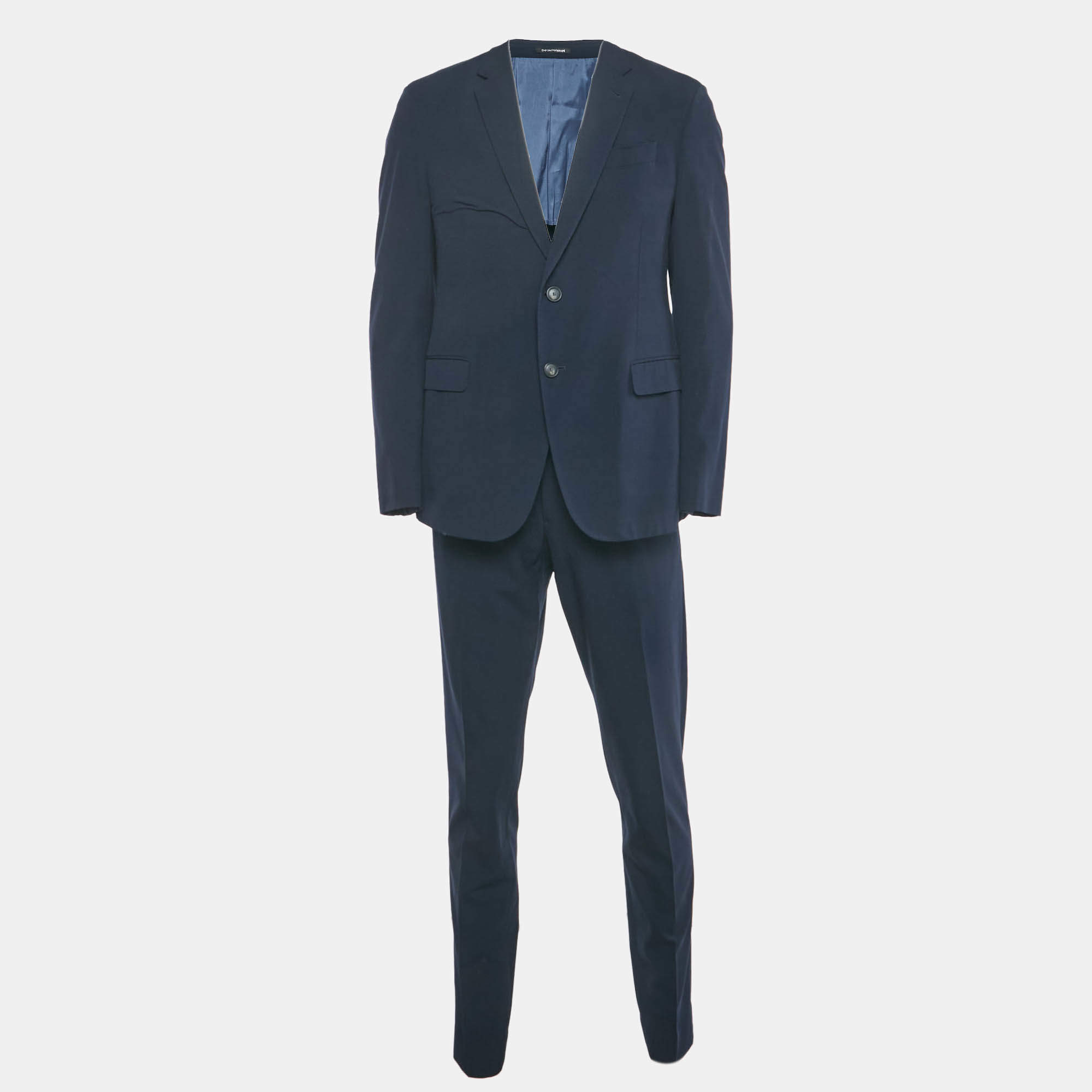 Pre Owned Emporio Armani Navy Blue Wool Sartorial Deco Suit S