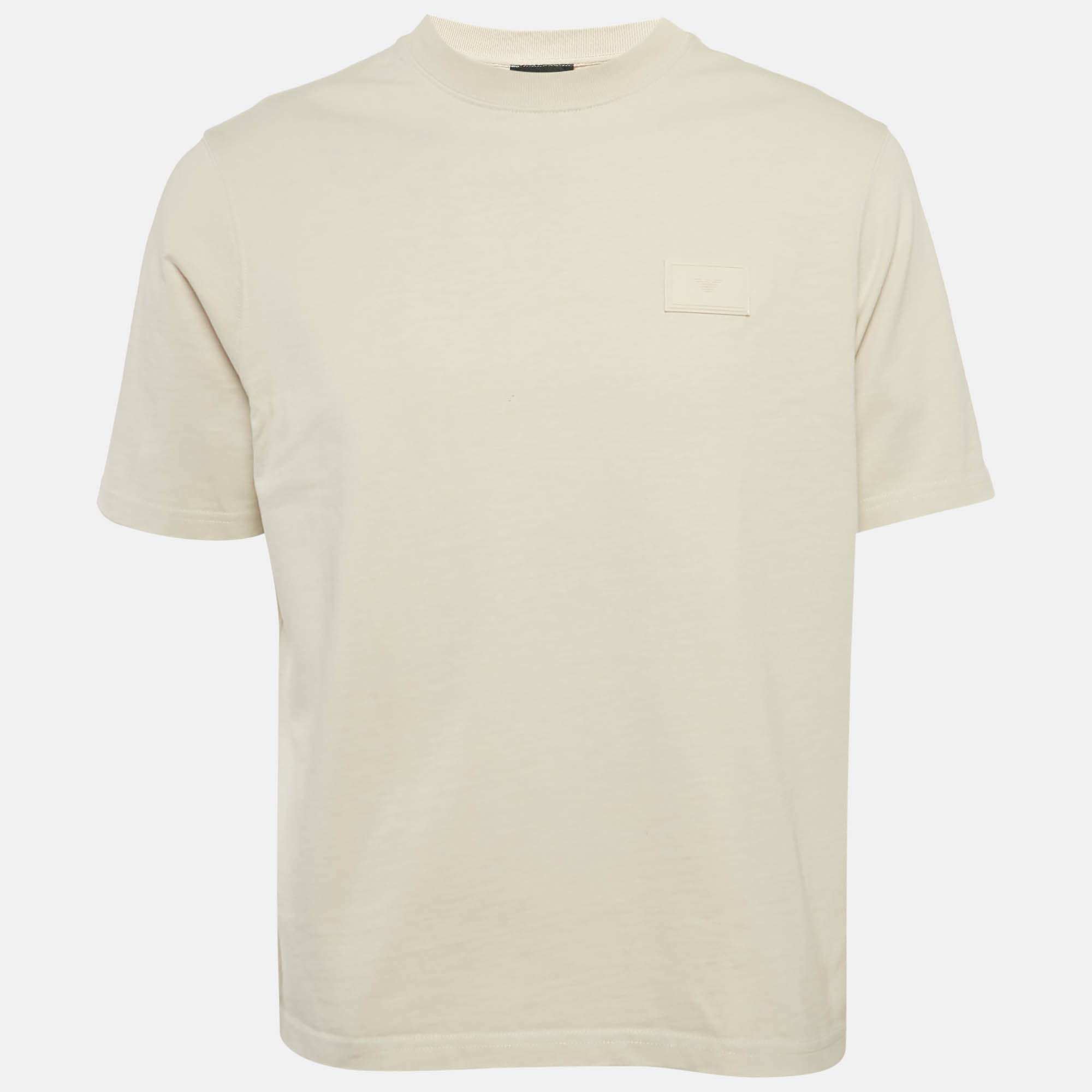 Pre Owned Emporio Armani Light Beige Jersey Crewneck T-Shirt XS