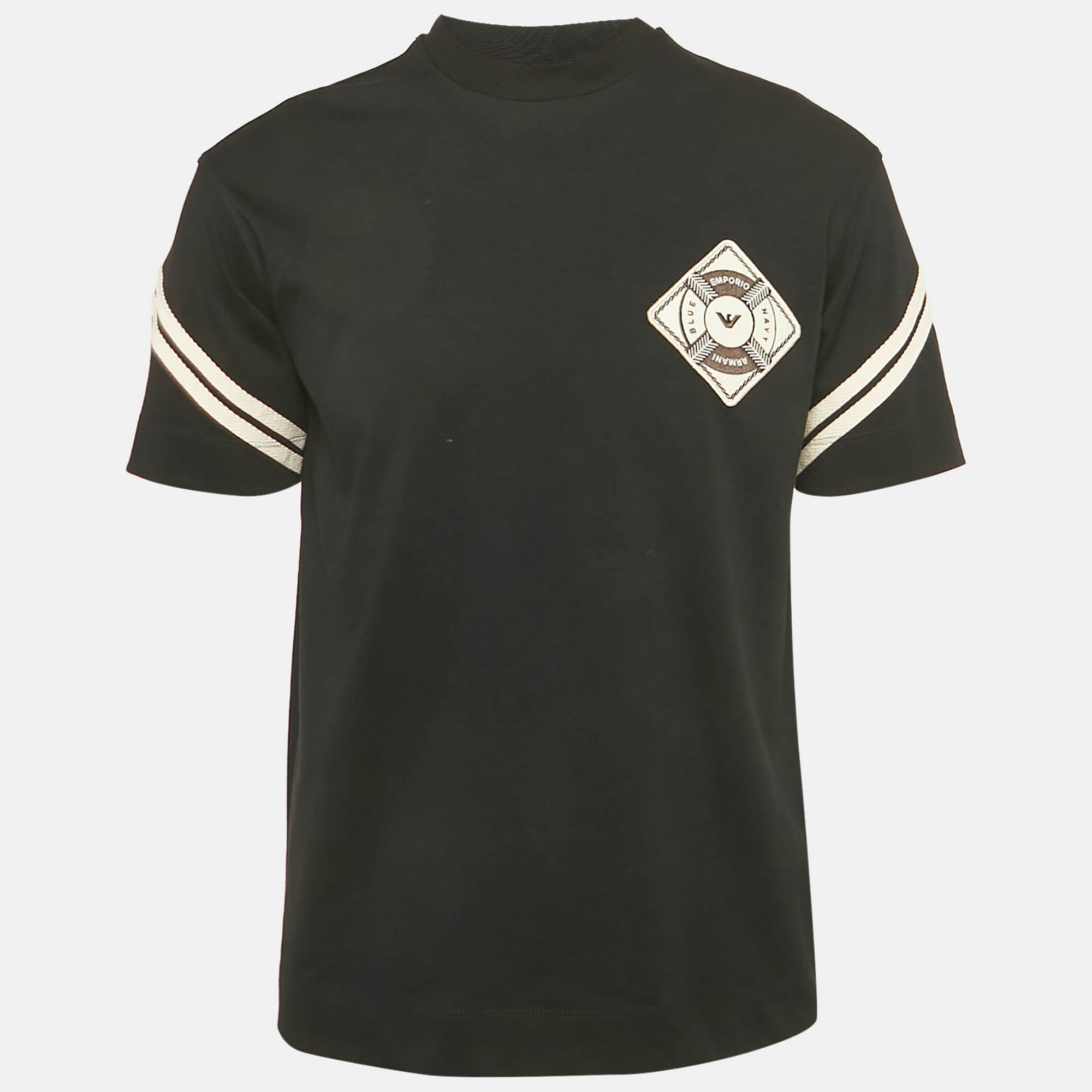 Pre Owned Emporio Armani Black Jersey Applique T-Shirt XS