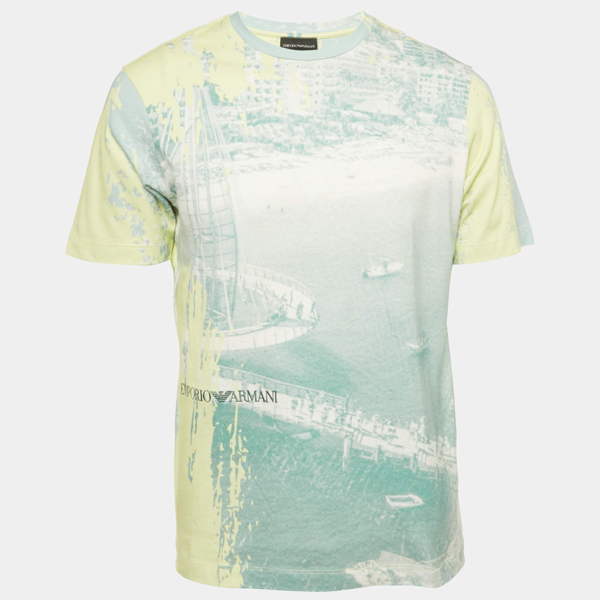 Pre Owned Emporio Armani Green Abstract Print Jersey Crewneck T-Shirt S