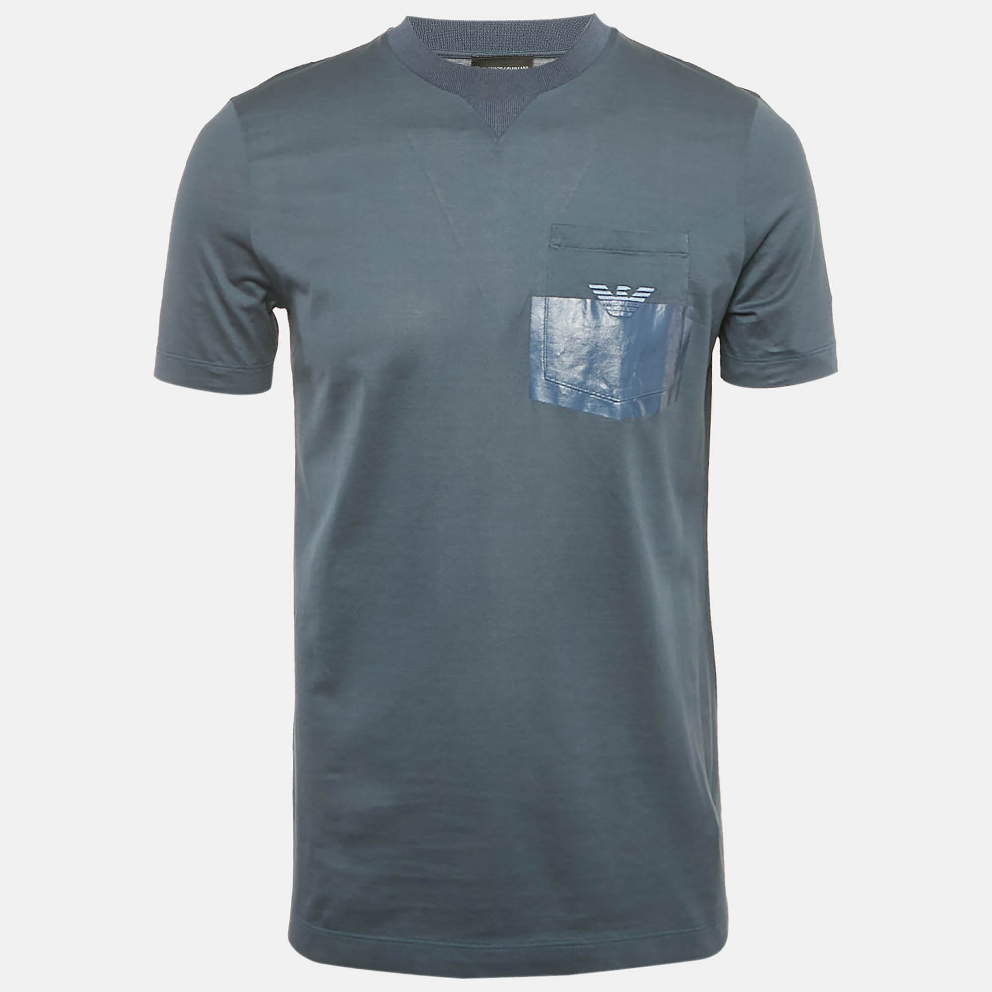 Pre Owned Emporio Armani Blue Cotton Crewneck T-Shirt M