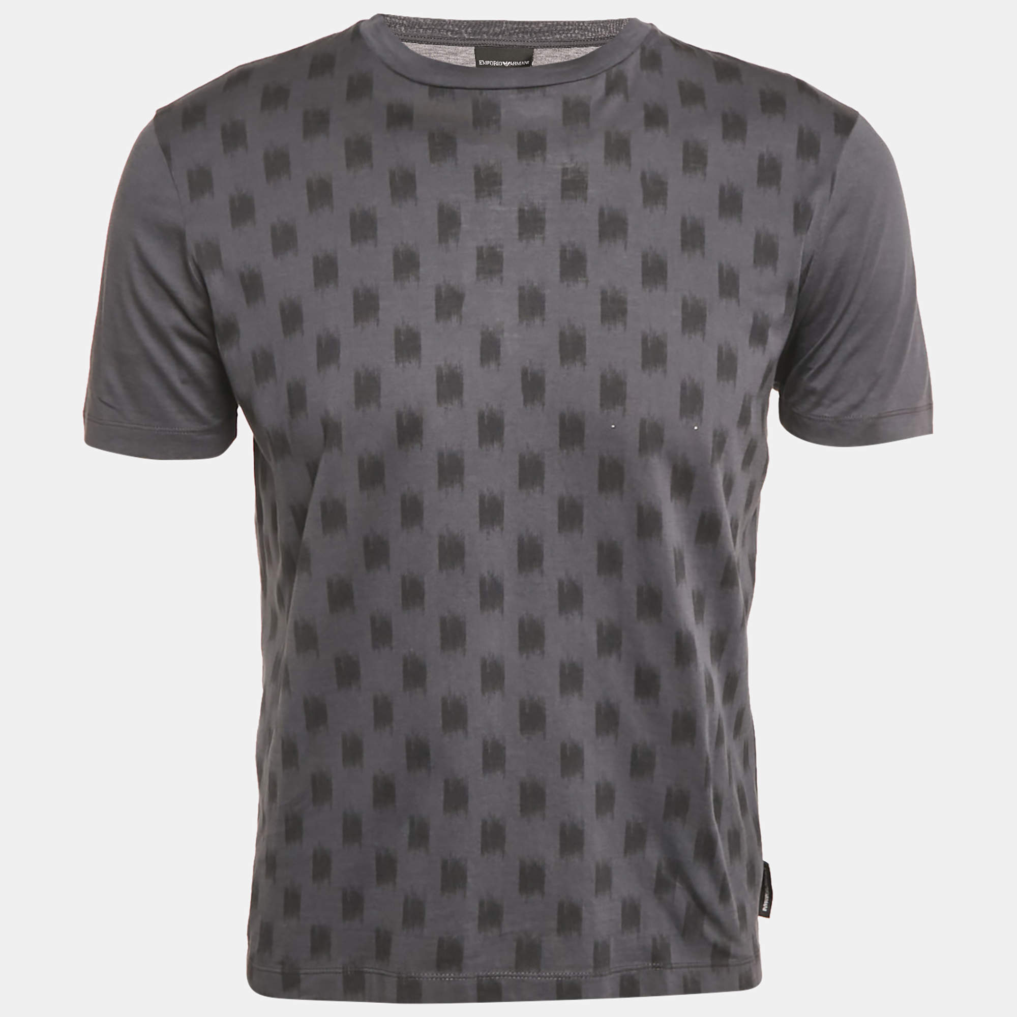 Pre Owned Emporio Armani Grey Printed Jersey Crewneck T-Shirt S