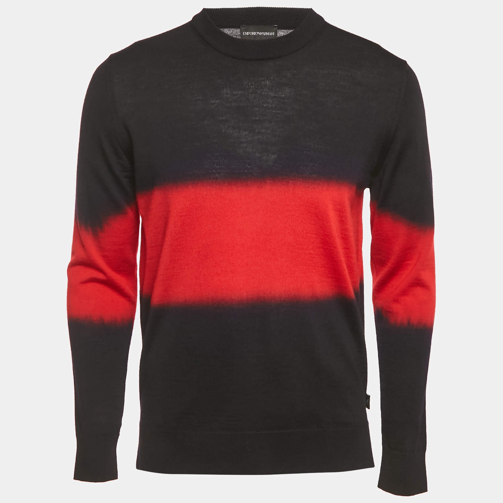Pre Owned Emporio Armani Black/Red Cotton Long Sleeve Sweater M
