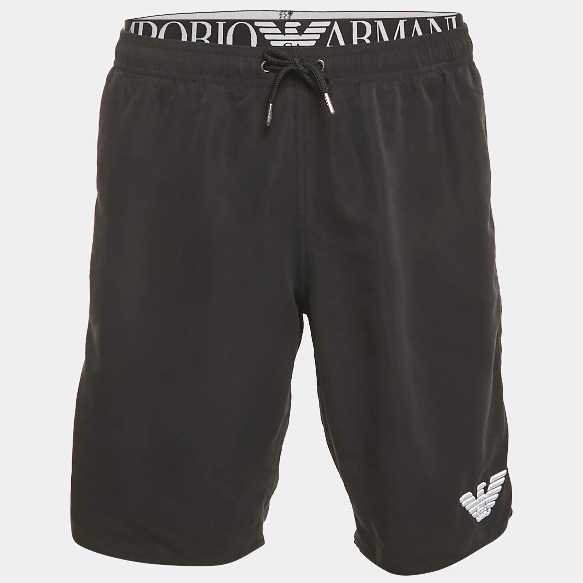 Pre Owned Emporio Armani Black Logo Waist  Trim Synthetic Shorts L