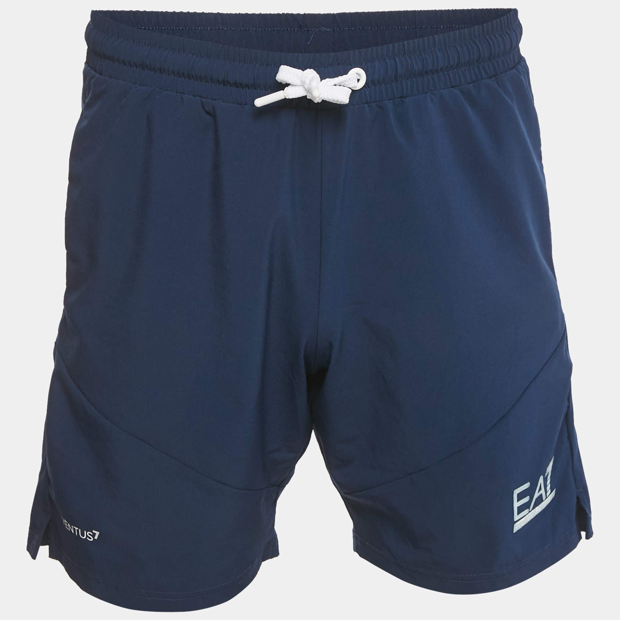 Pre Owned Emporio Armani Blue Logo Print Synthetic Shorts S