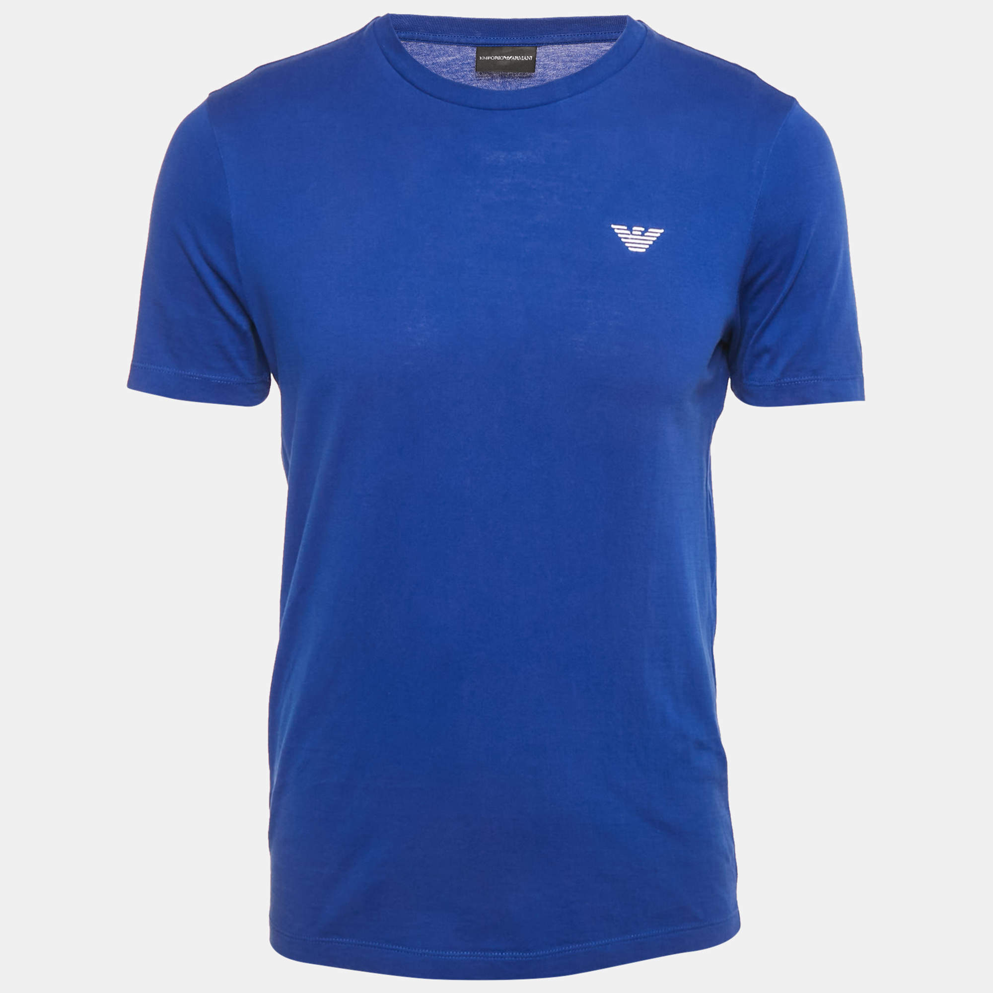 Emporio Armani Navy Blue Cotton Mesh Logo Detail T Shirt XL