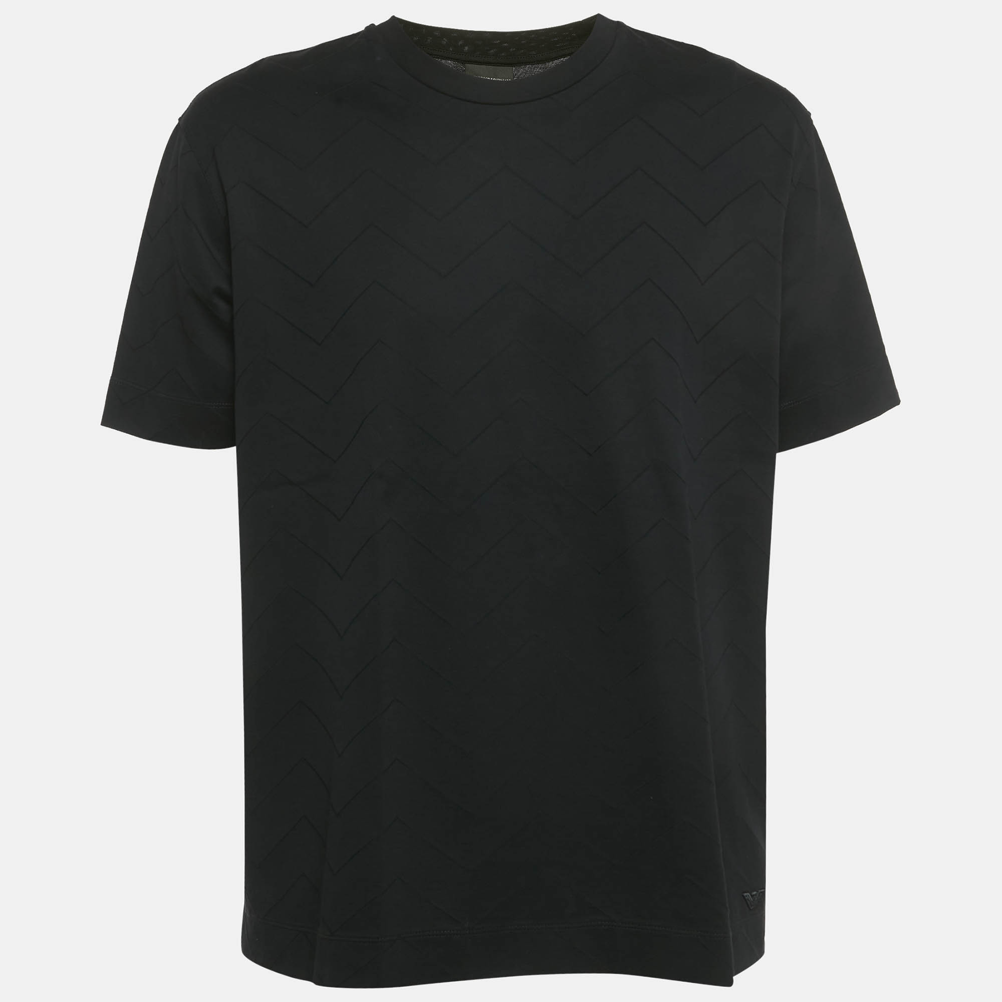 Pre Owned Emporio Armani Black Zig Zag Patterned Cotton T-Shirt XXXL