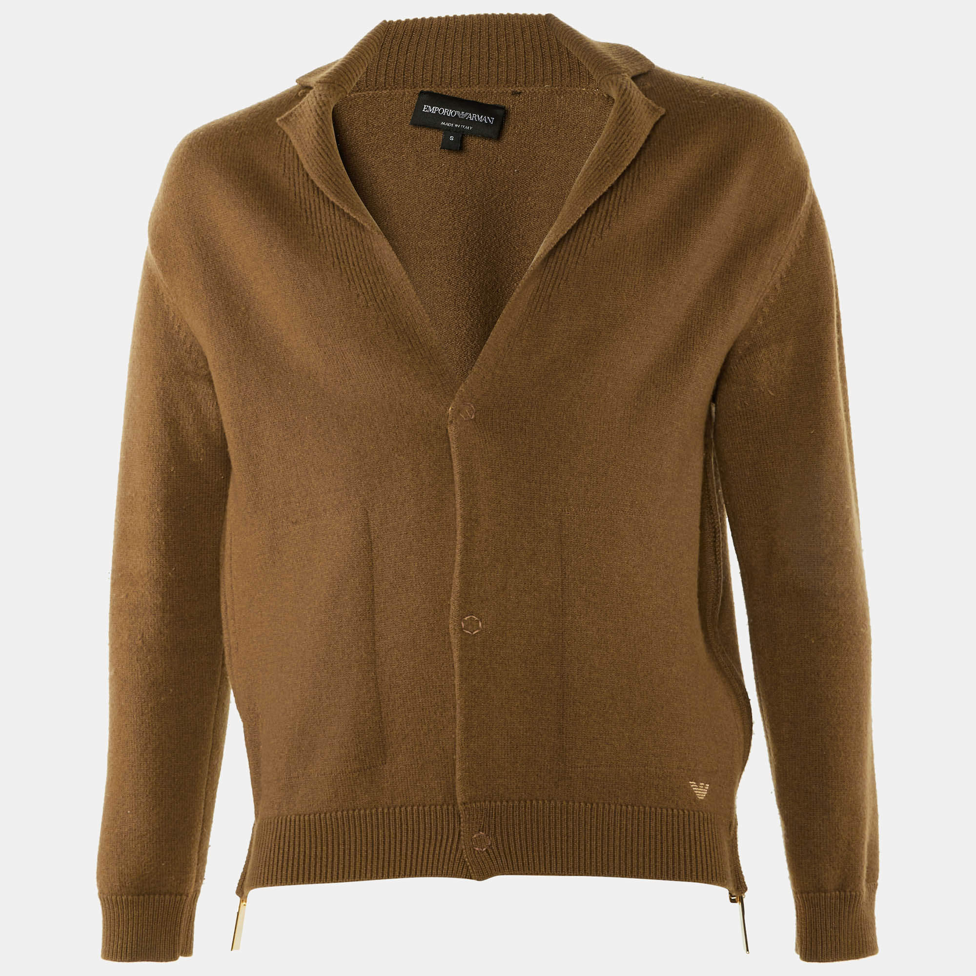 Pre Owned Emporio Armani Brown Wool Knit Button Front Cardigan S