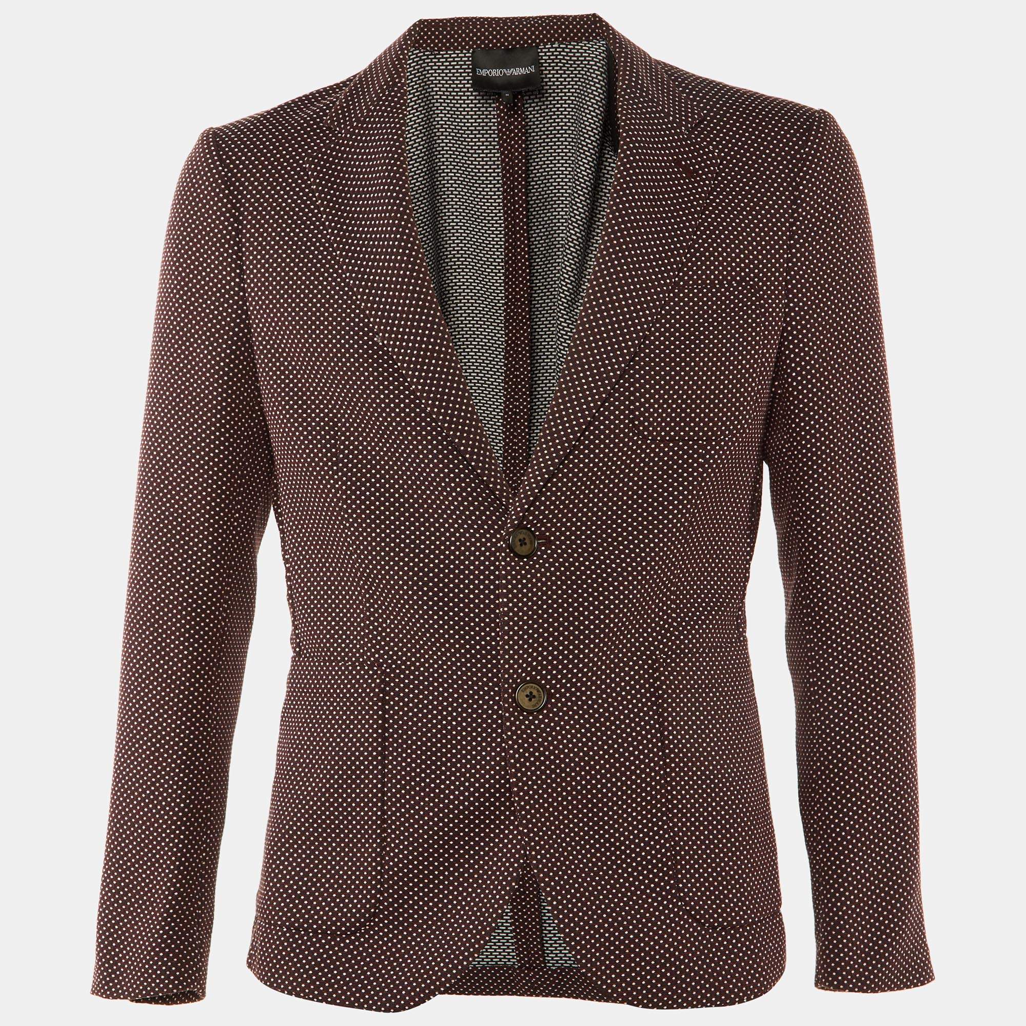 Pre Owned Emporio Armani Brown Textured Cotton Button Front Jacket M