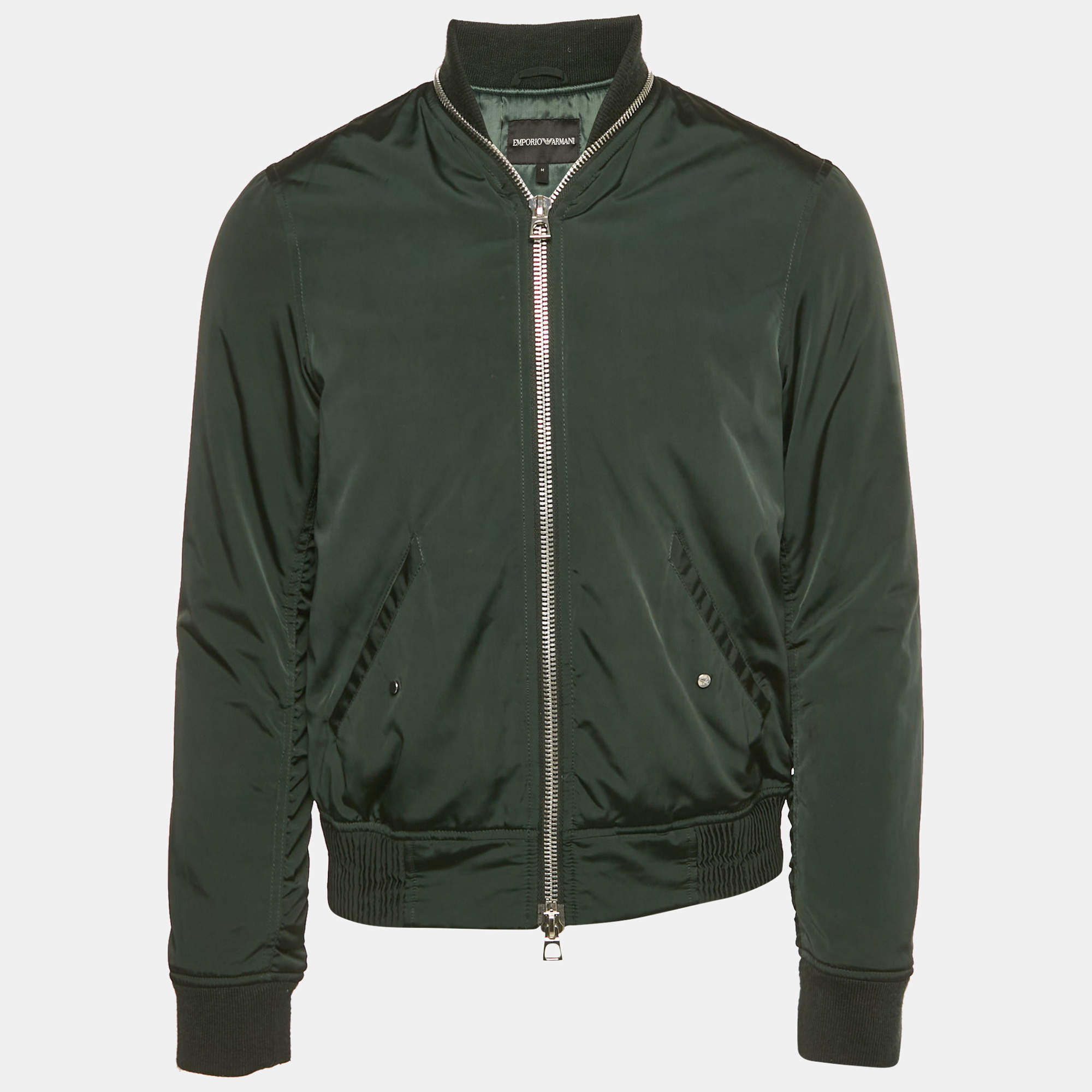 Pre Owned Emporio Armani Green Synthetic Bomber Jacket M