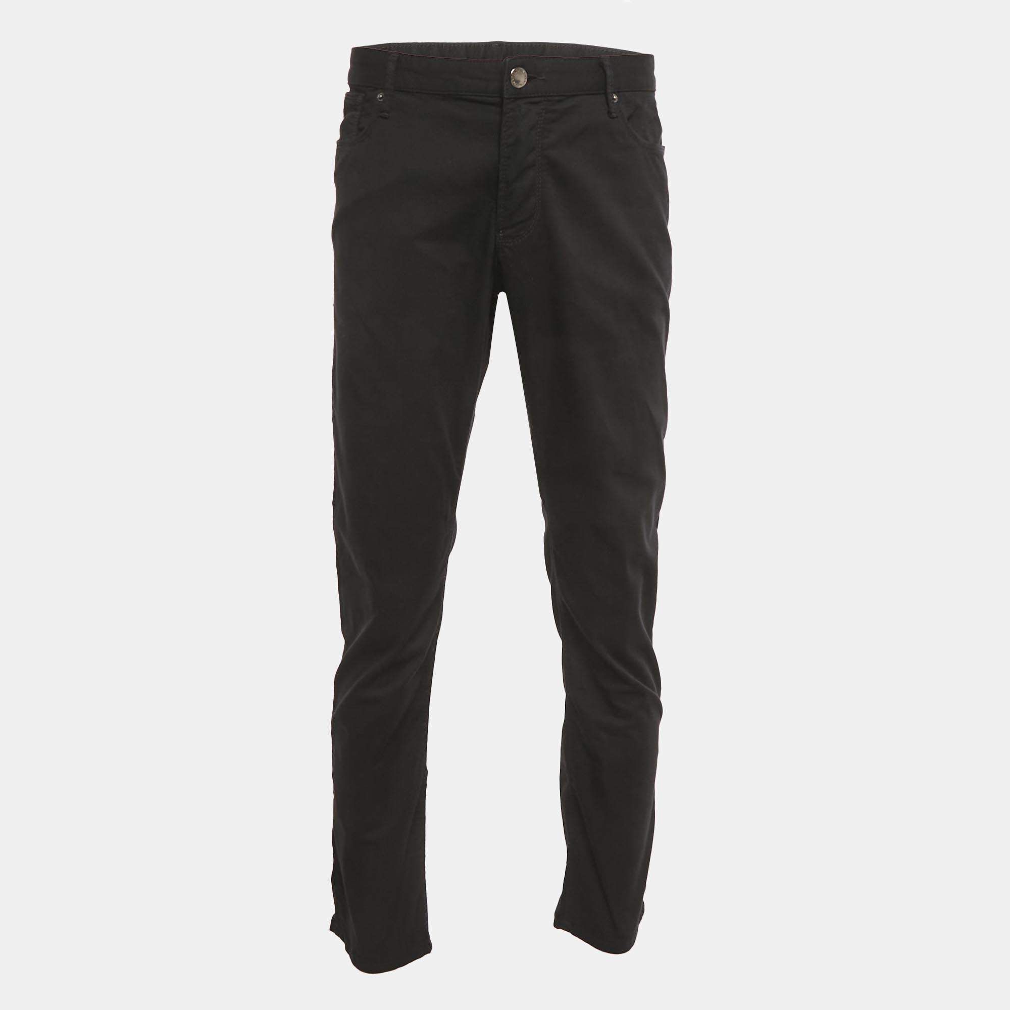 Pre Owned Emporio Armani Black Cotton Formal Pants XXL
