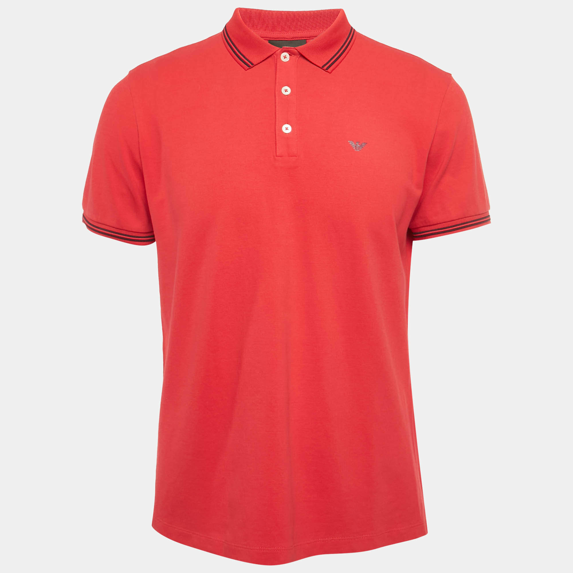 Pre Owned Emporio Armani Red Logo Print Pique Polo T-Shirt L