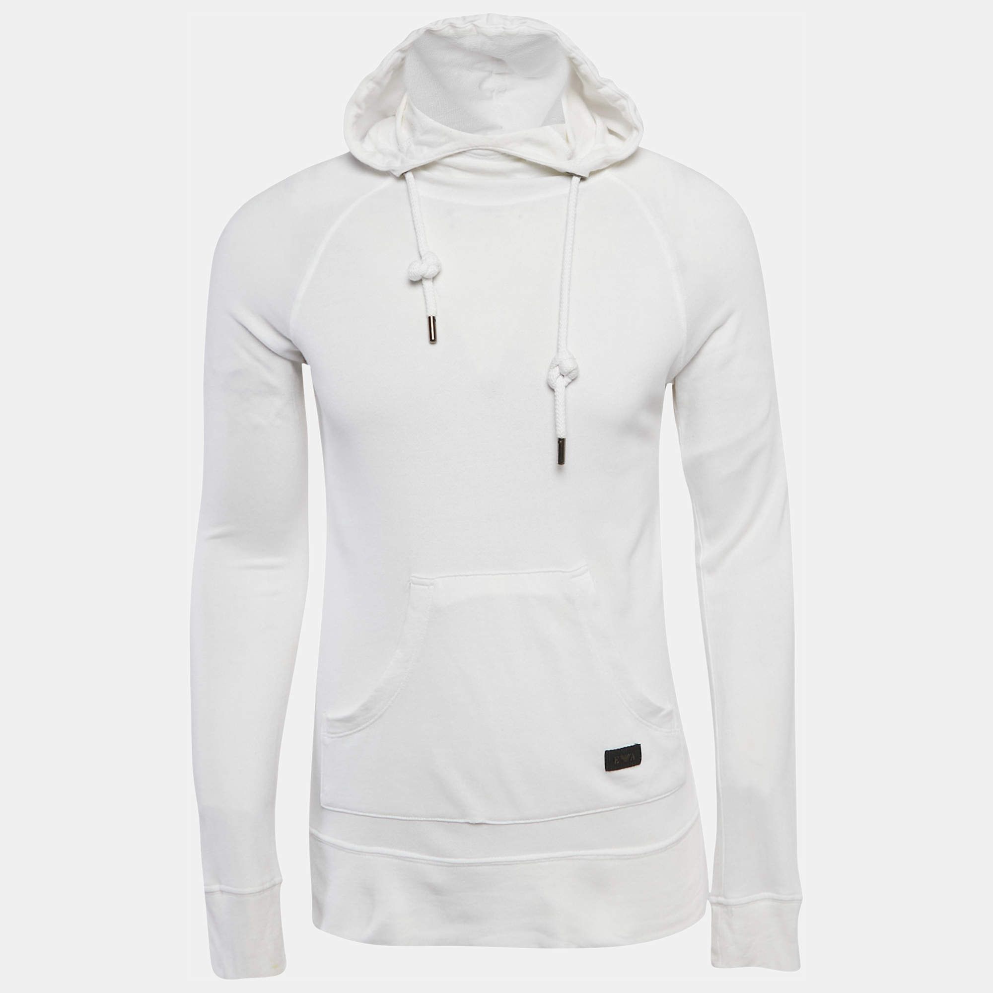 Pre Owned Emporio Armani White Modal Knit Hooded Sweatshirt M