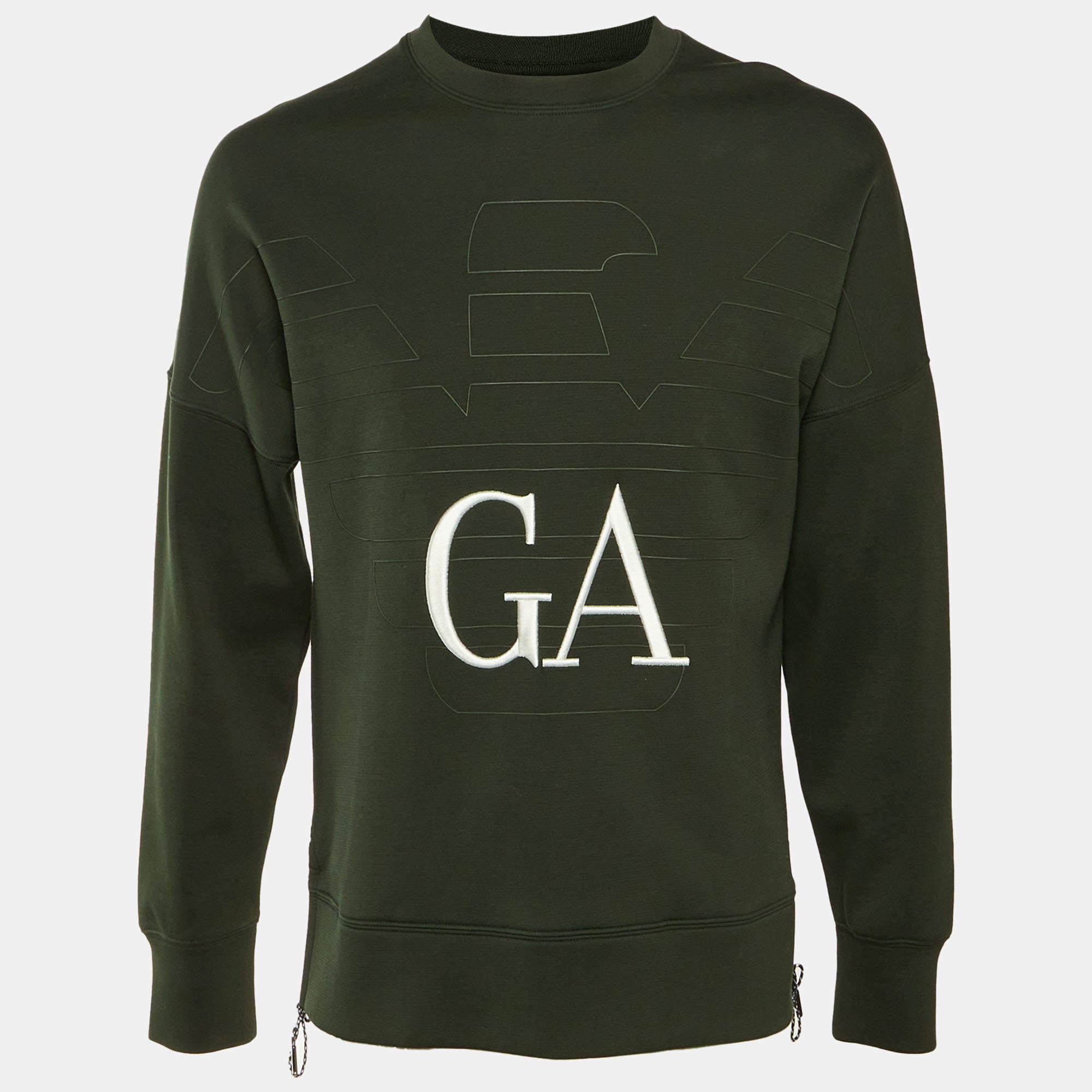 Pre Owned Emporio Armani Green Jersey Logo Embroidered Sweatshirt S