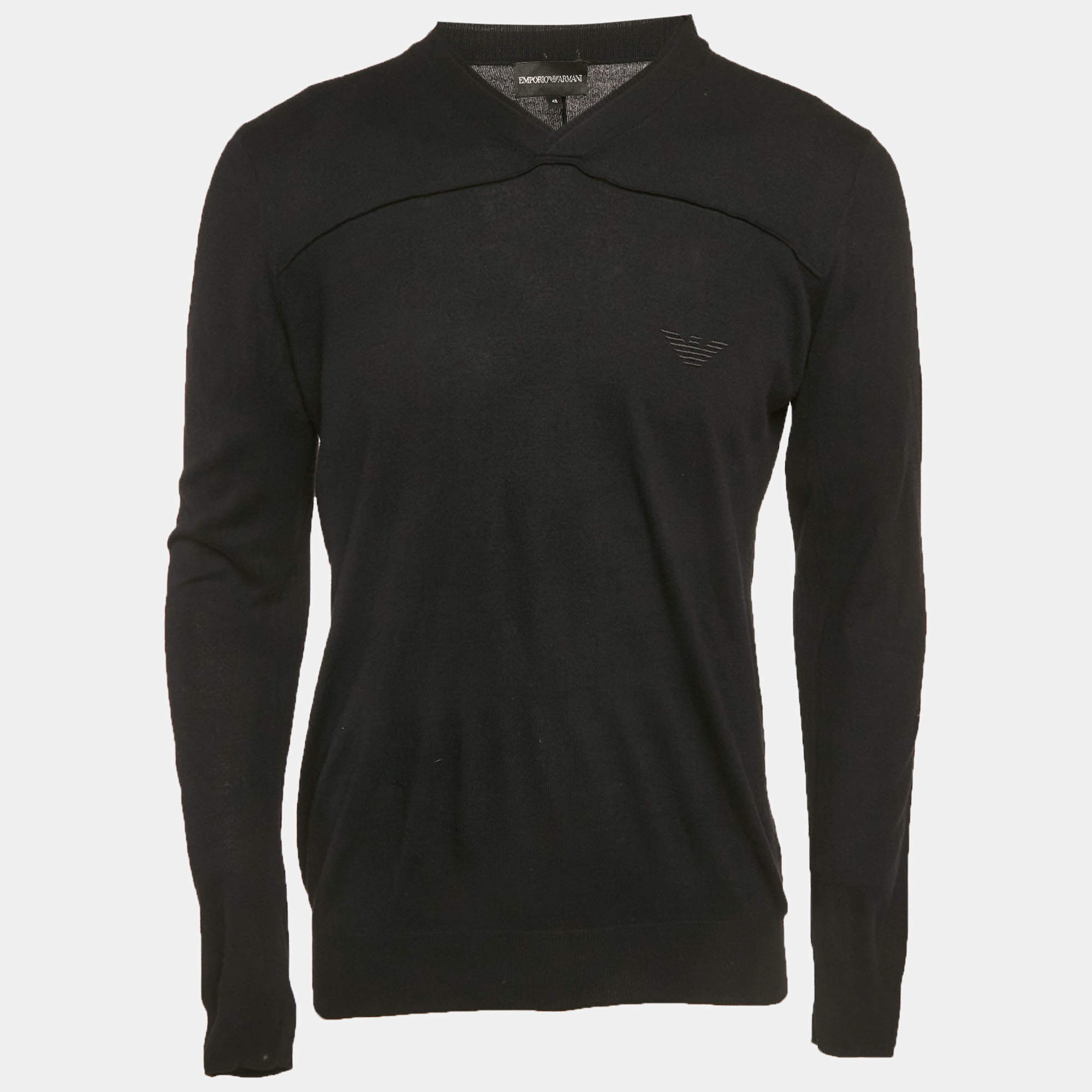 Pre Owned Emporio Armani Black Knit V-Neck Sweater M