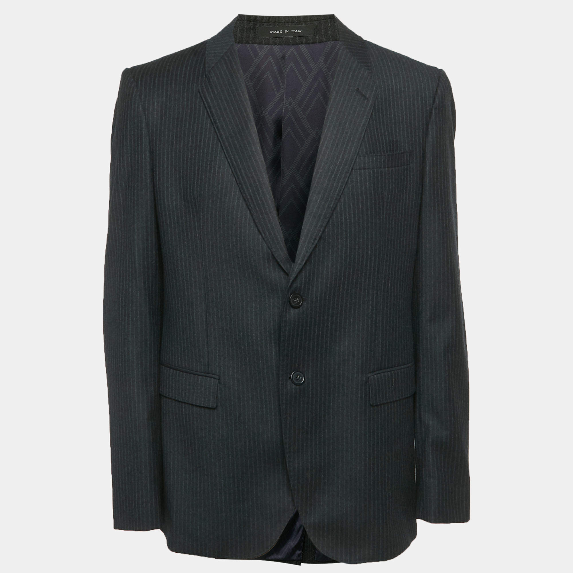 مملوكة مسبقًا Emporio Armani Charcoal Grey Pinstripe Wool Blazer XXXL