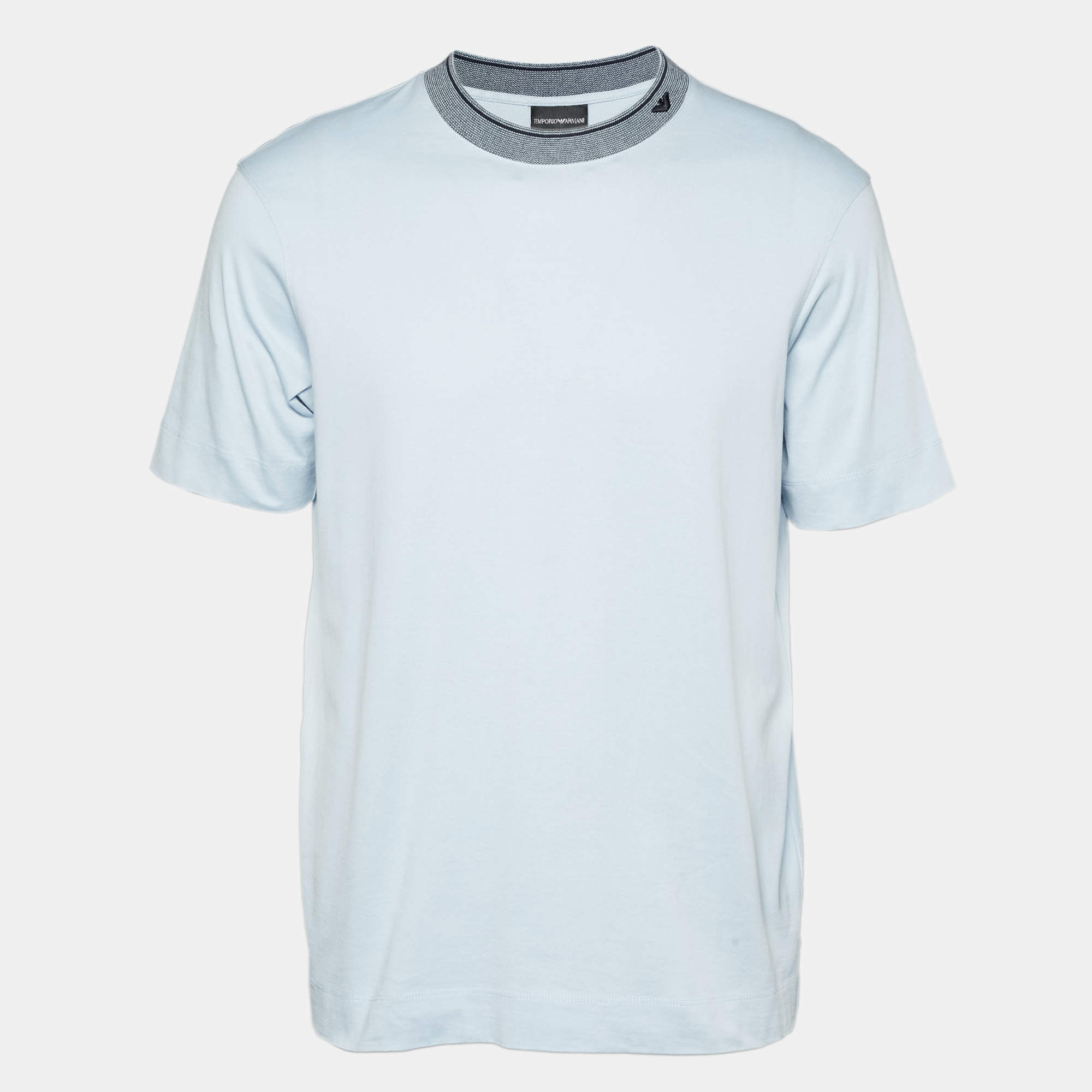 مملوكة مسبقًا تِي شيرت جيرسي أزرق إيمبريو أرماني بشعار النسر الصغير مقاس متوسط (ميديوم)