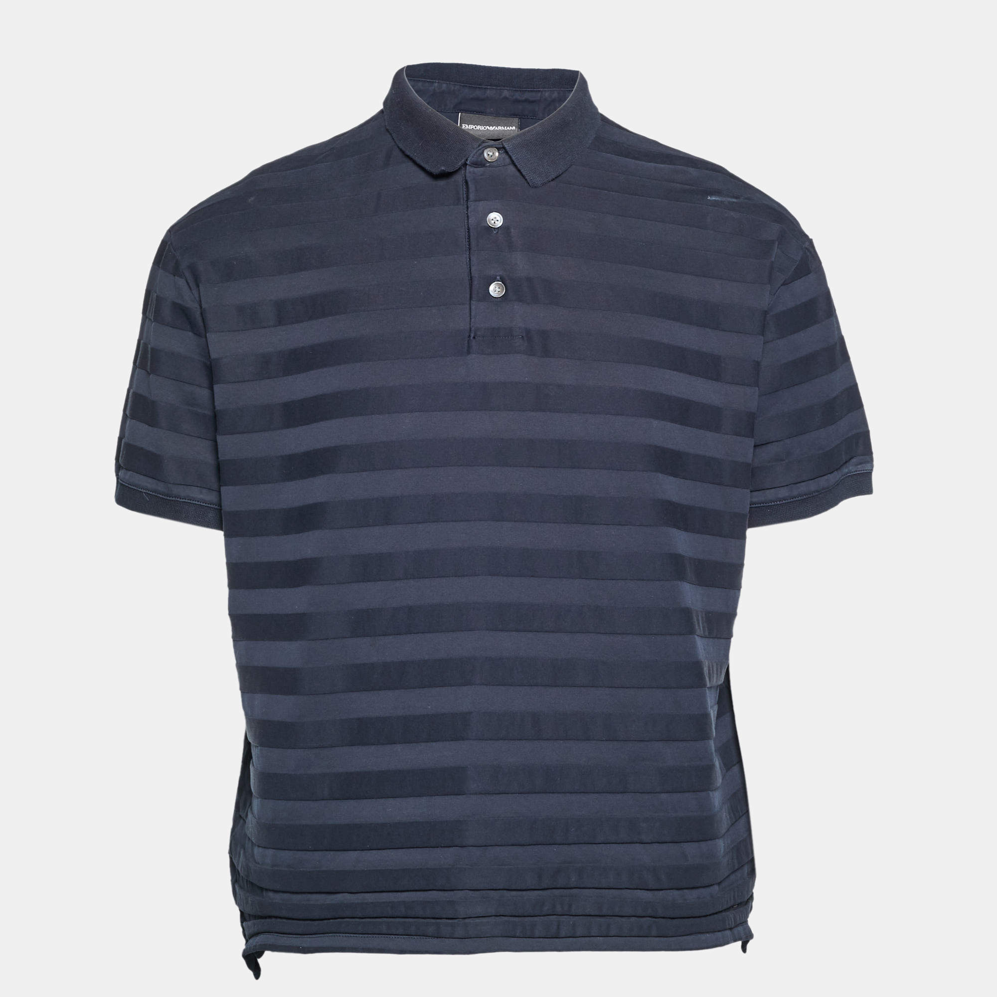 Pre Owned Emporio Armani Navy Blue Cotton Knit Polo T-Shirt 3XL