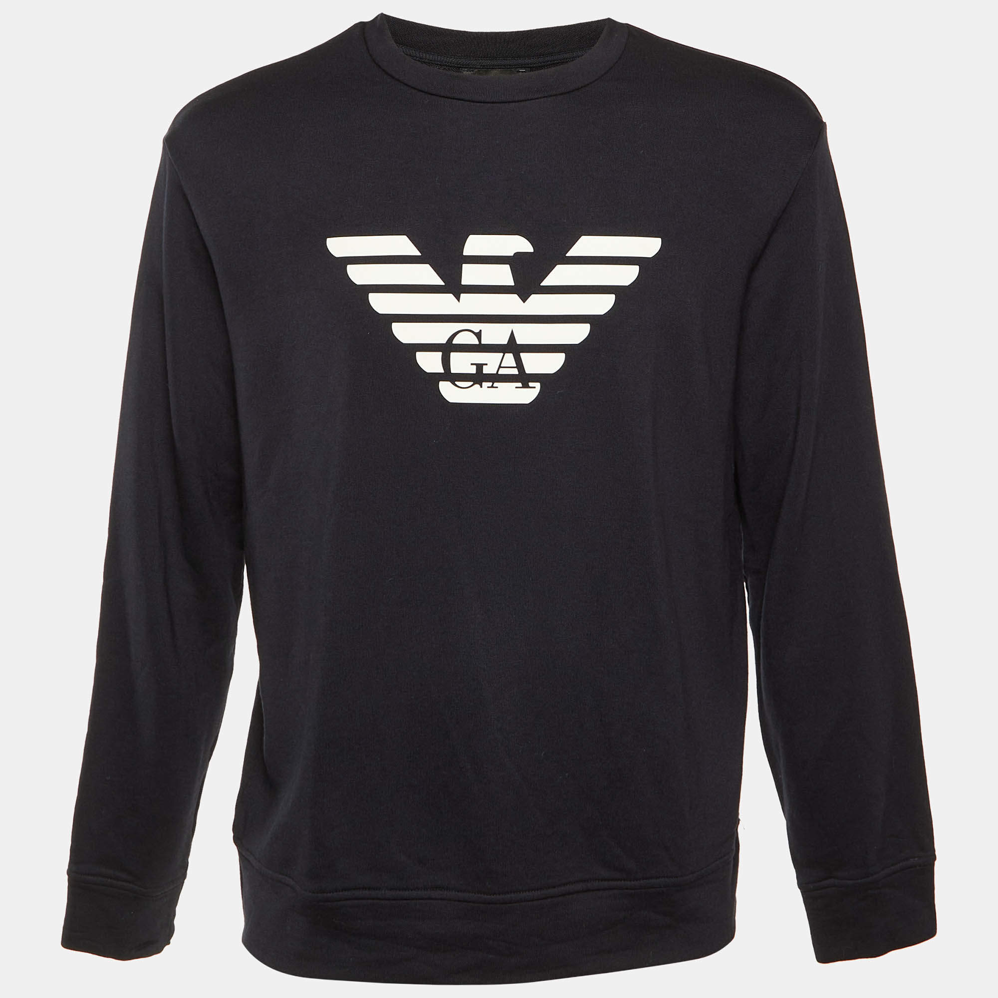 Pre Owned Emporio Armani Black Logo Detail Modal & Cotton Knit Sweatshirt XL