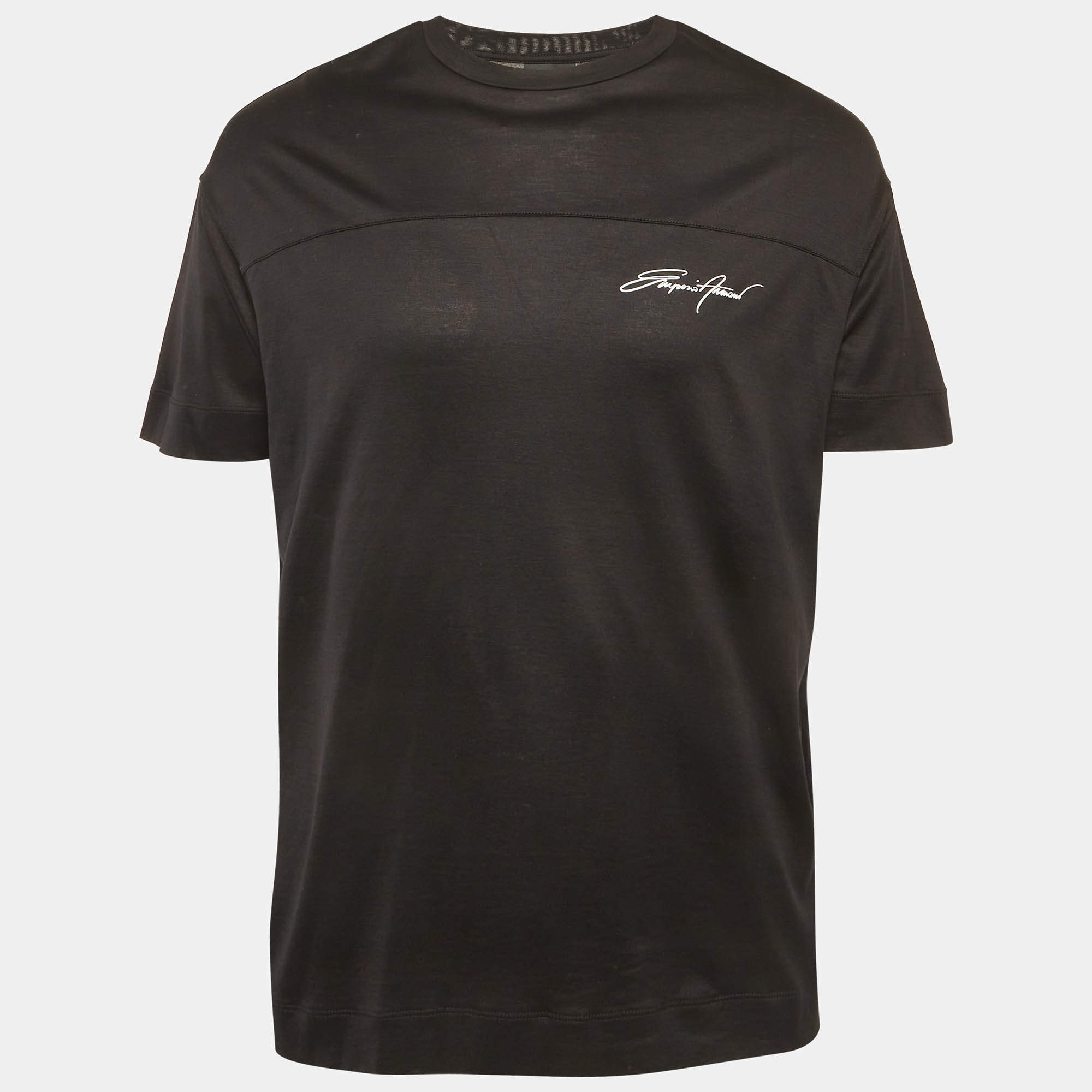 Pre Owned تي شيرت إمبريو أرماني جيرسي مطرز بشعار خمري مقاس ضخم - إكس لارج