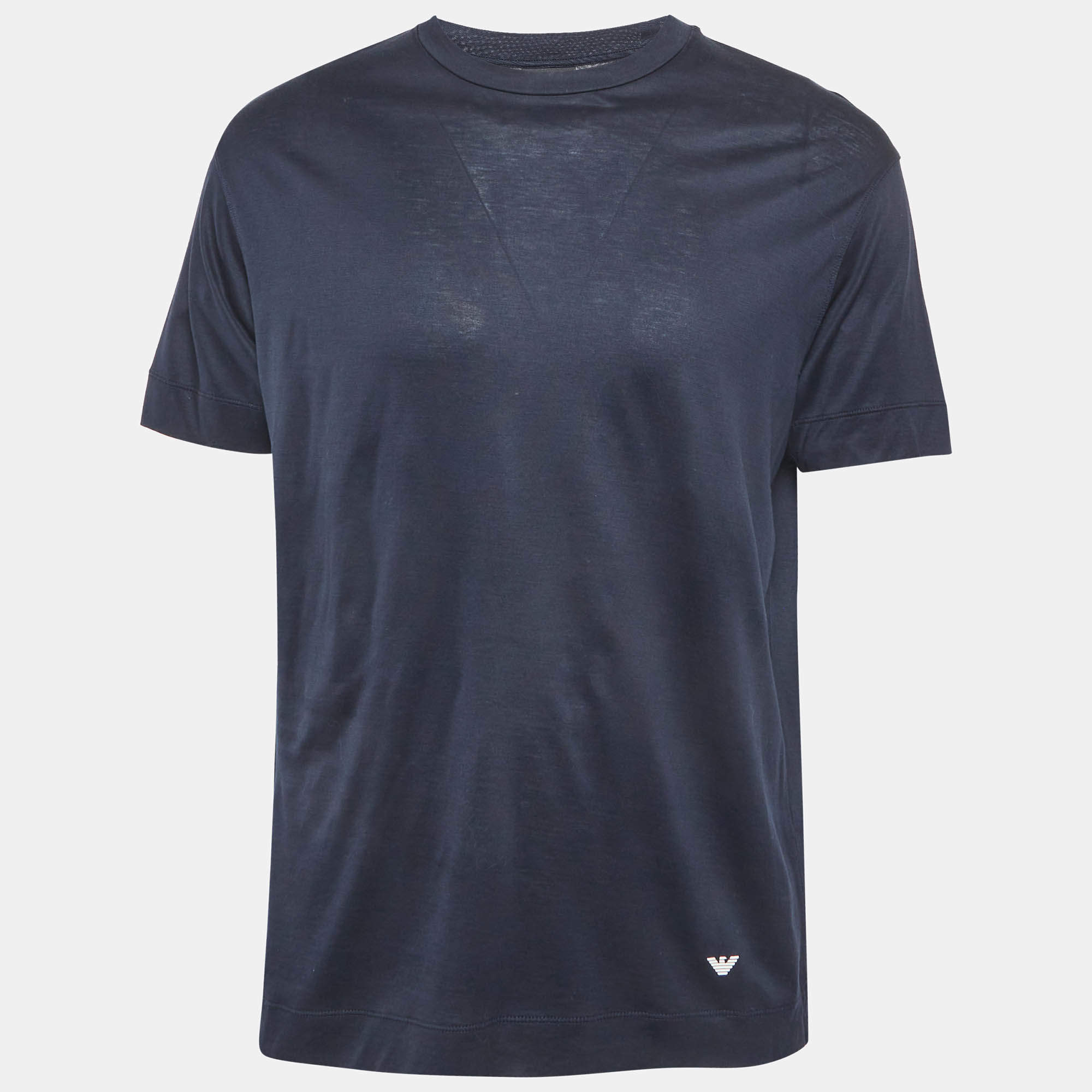 Pre Owned تي شيرت إمبريو أرماني جيرسي مطرز بشعار خمري مقاس ضخم - إكس لارج