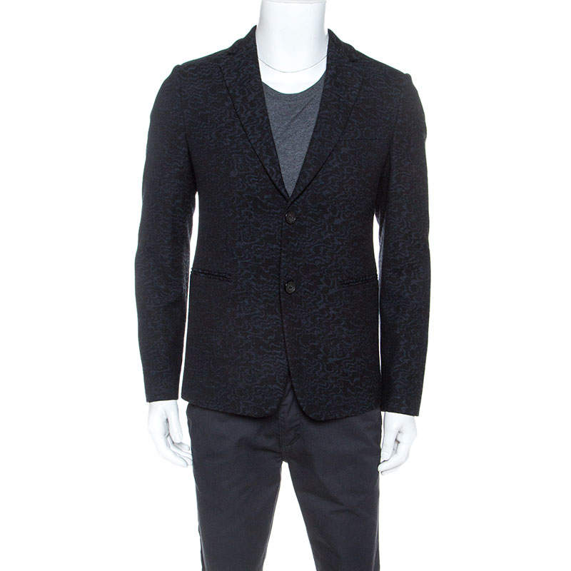 Emporio Armani Black Jacquard Wool Tailored Johnny Line