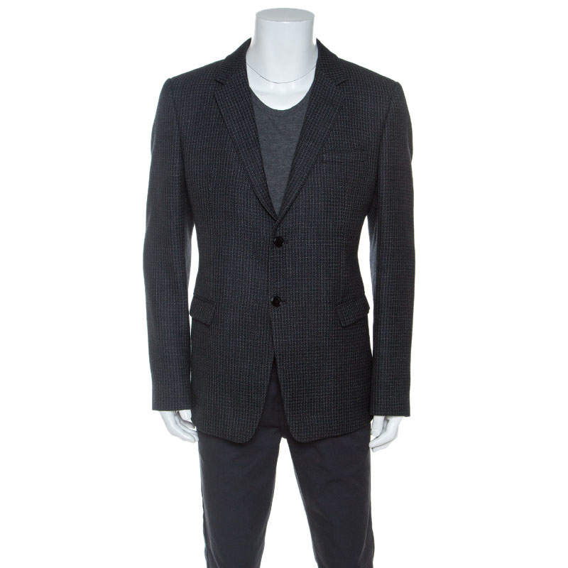 Pre Owned Emporio Armani Black Wool Knit David Line Blazer 3XL