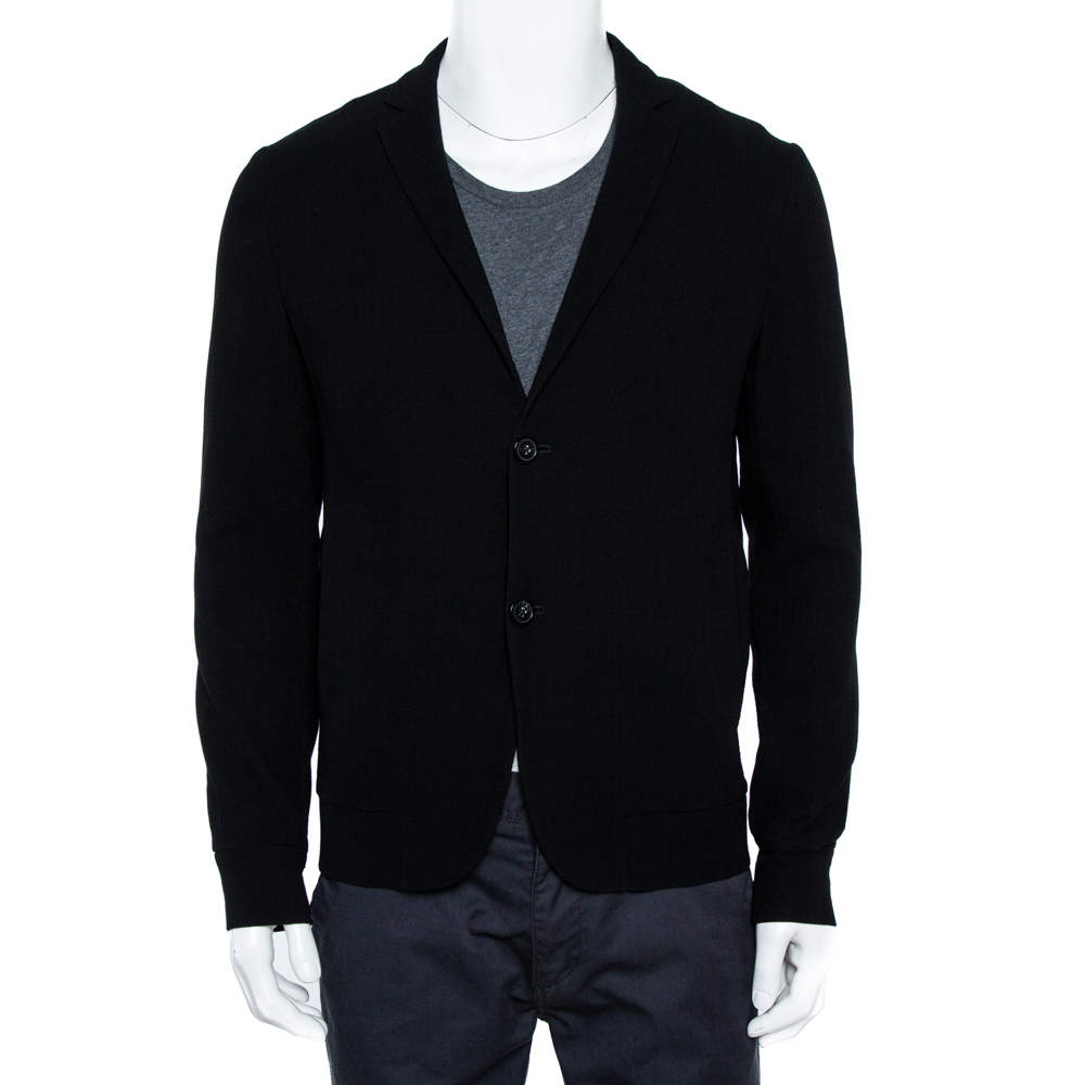 Pre Owned Emporio Armani Black Stretch Wool Two Button Blazer M
