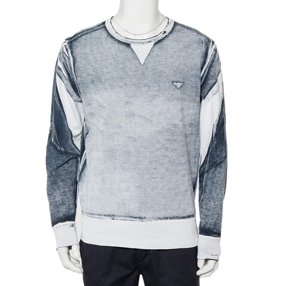Emporio Armani White & Navy Blue Cotton Pique Crewneck T-Shirt XL