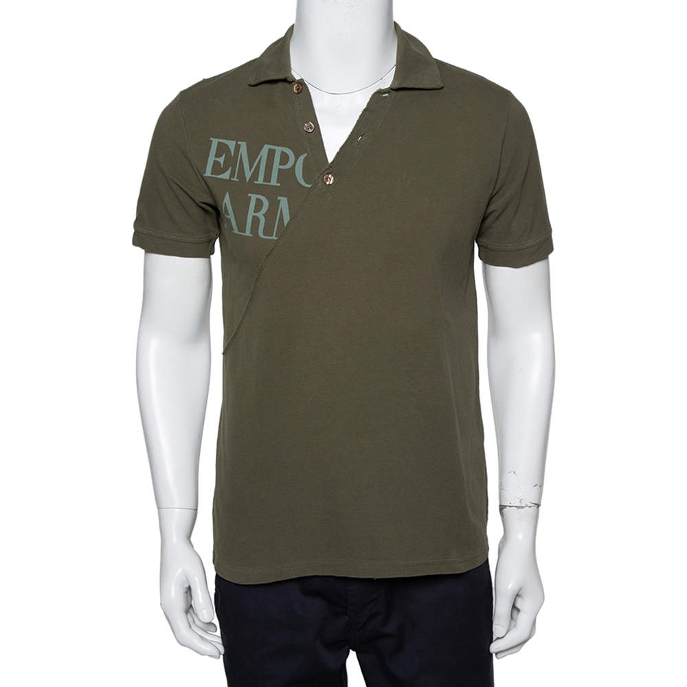 Pre Owned Emporio Armani Khaki Green Cotton Polo T-Shirt L
